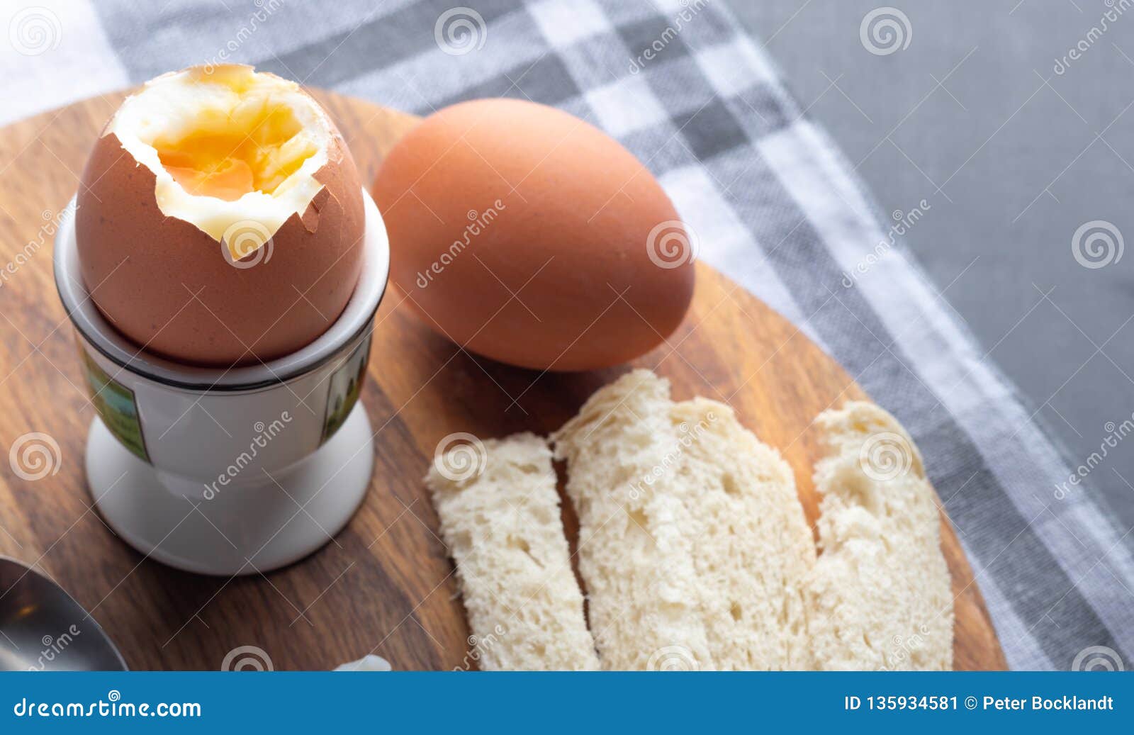 Boiled Egg for Breakfast with White Bread Stock Image Image of