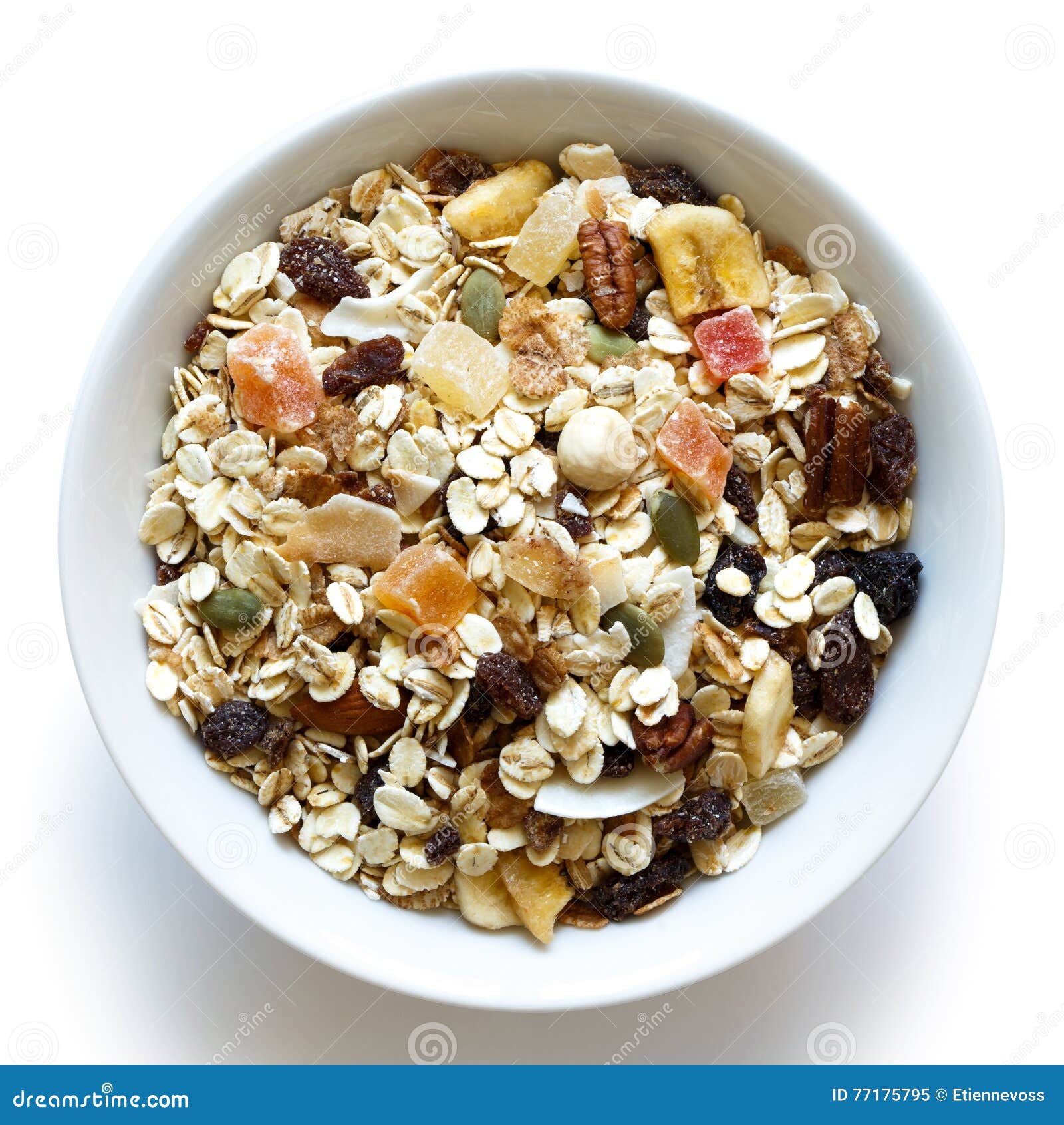 Breakfast Bowl of Fruit and Nut Muesli. Stock Image Image of white