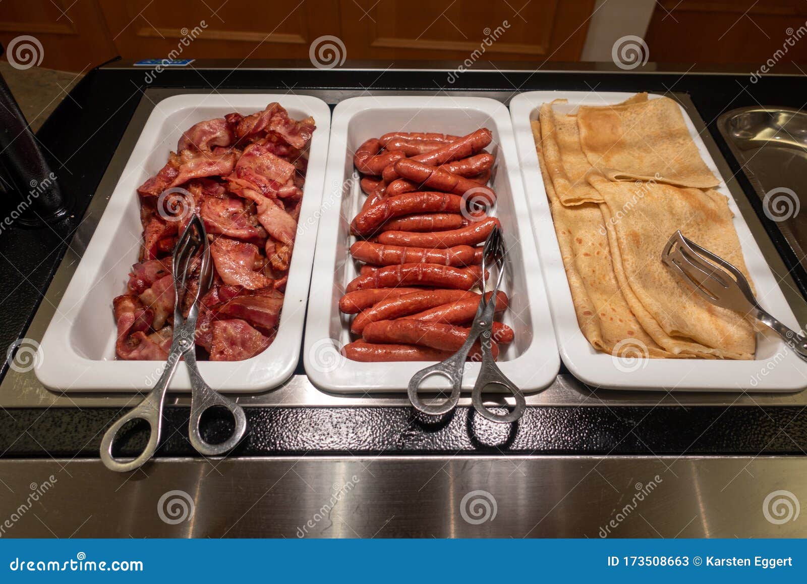 Breakfast Buffet with Bacon, Sausages, Pancakes Stock Image Image of