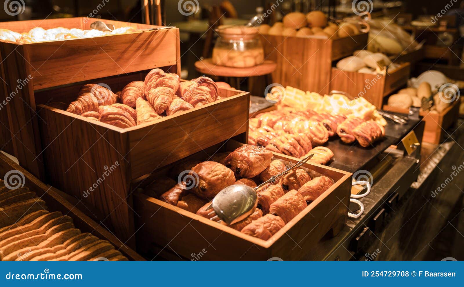 Breakfast Buffet in a Luxury Hotel, Bread Corner with Croisant Muffin