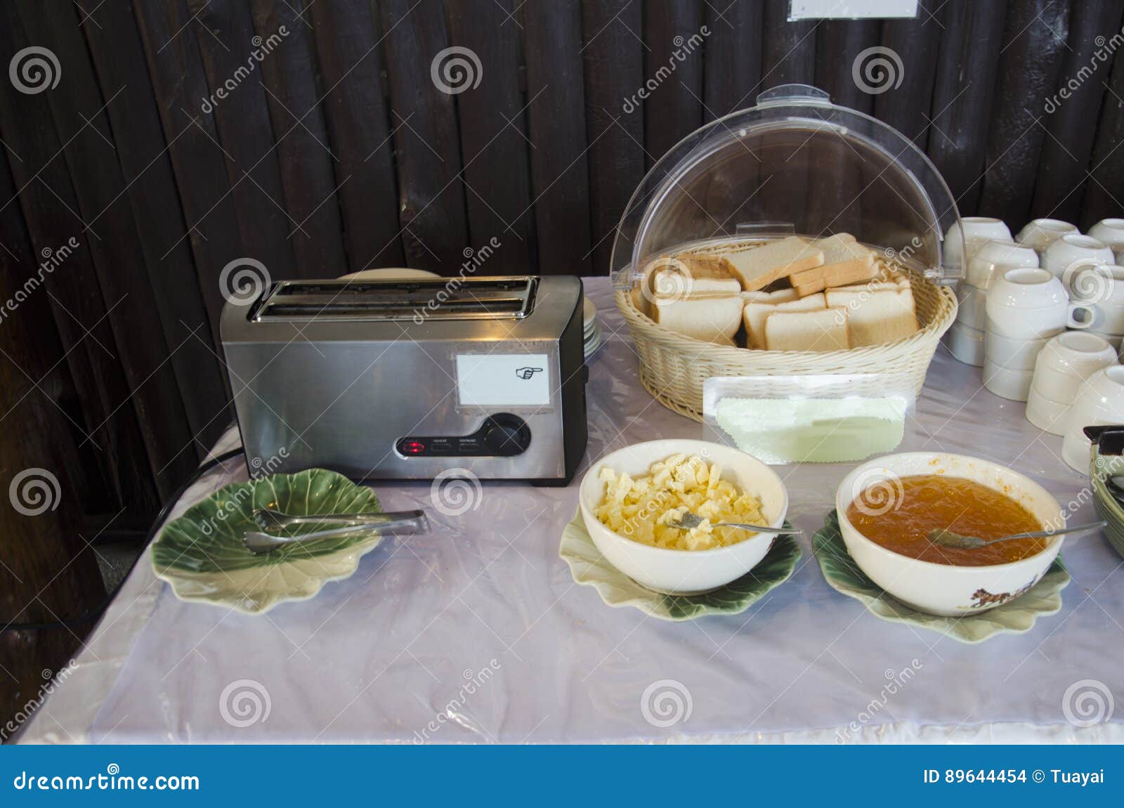 Breakfast Buffet Slices of Toast with Jam and Butter Stock Photo
