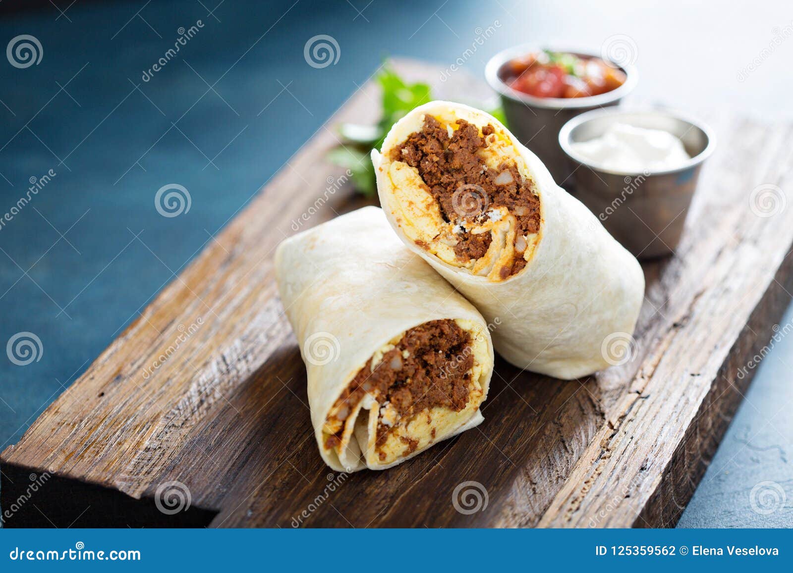Breakfast Burrito with Chorizo and Egg Stock Photo - Image of pork