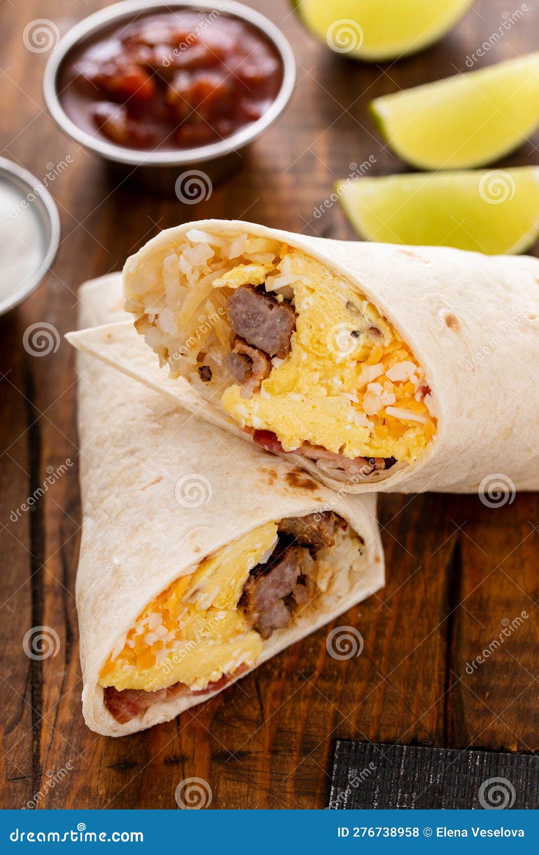 Breakfast Burritos with Scrambled Eggs, Sausage, Cheese and Potatoes