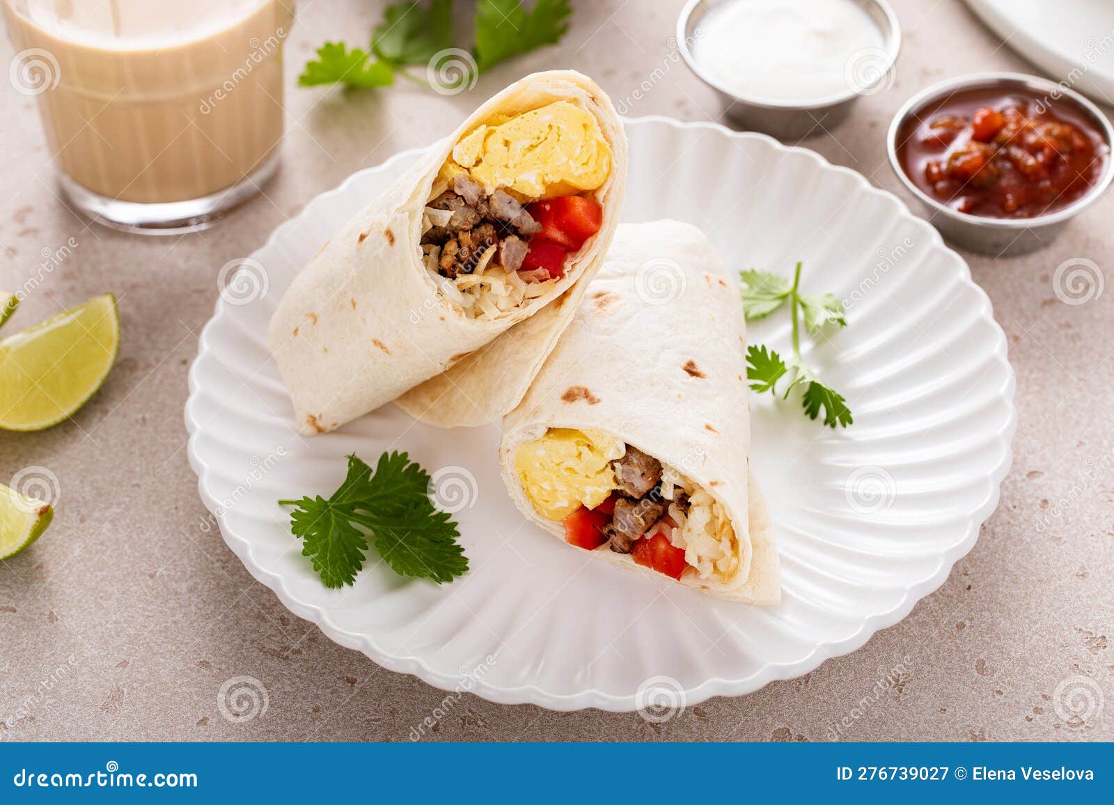 Breakfast Burritos with Scrambled Eggs, Sausage, Cheese and Potatoes