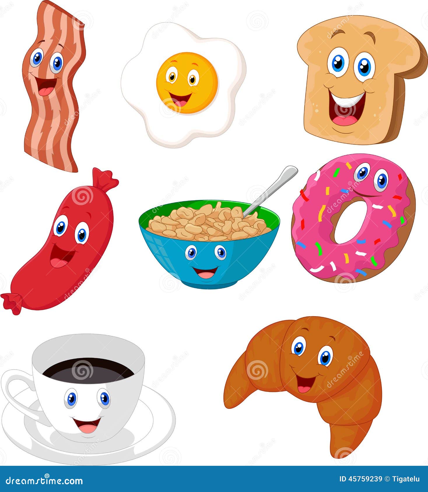 Breakfast Cartoon Collection Stock Vector - Illustration of meal