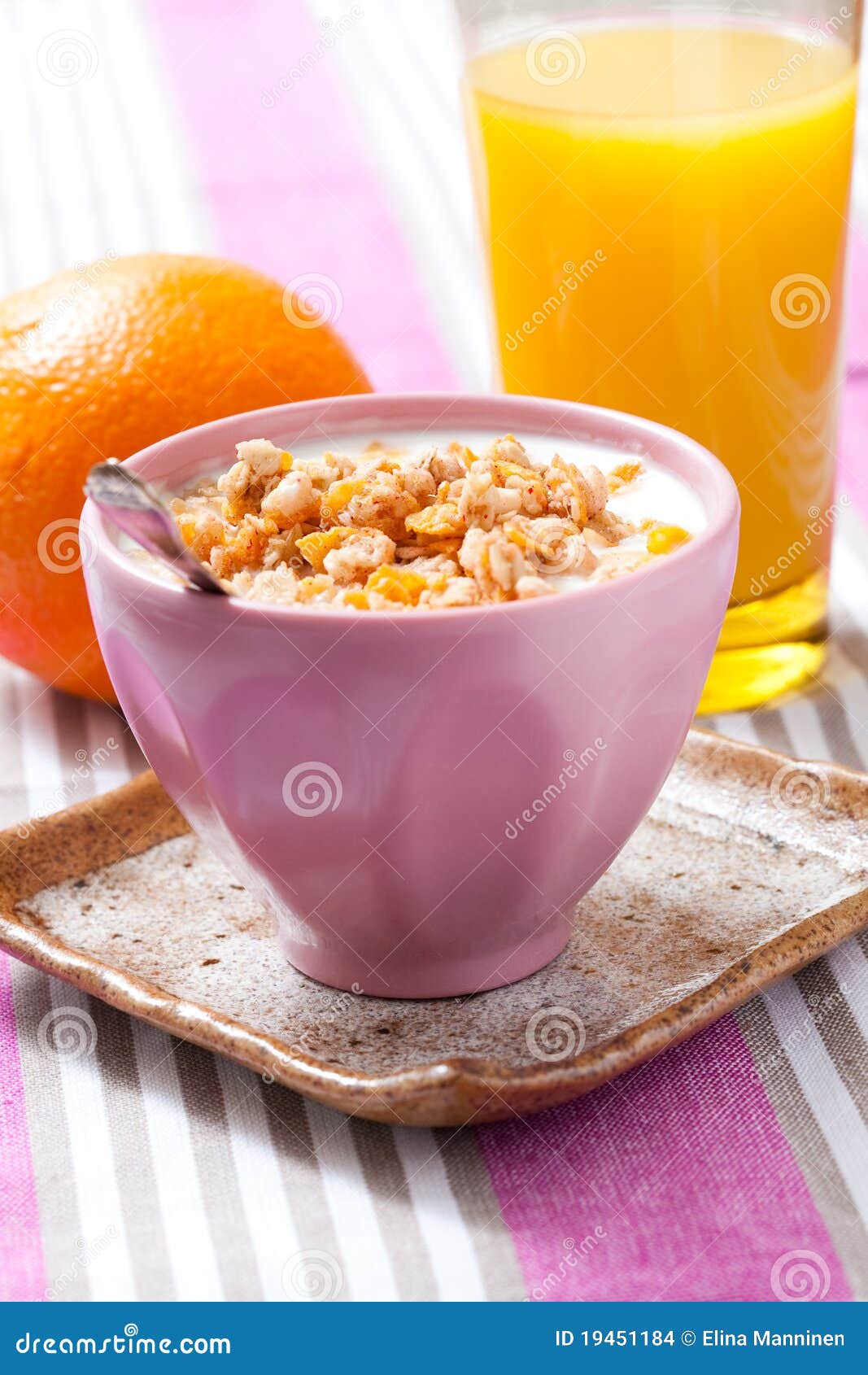 Breakfast with Cereal, Orange and Orange Juice Stock Photo Image of
