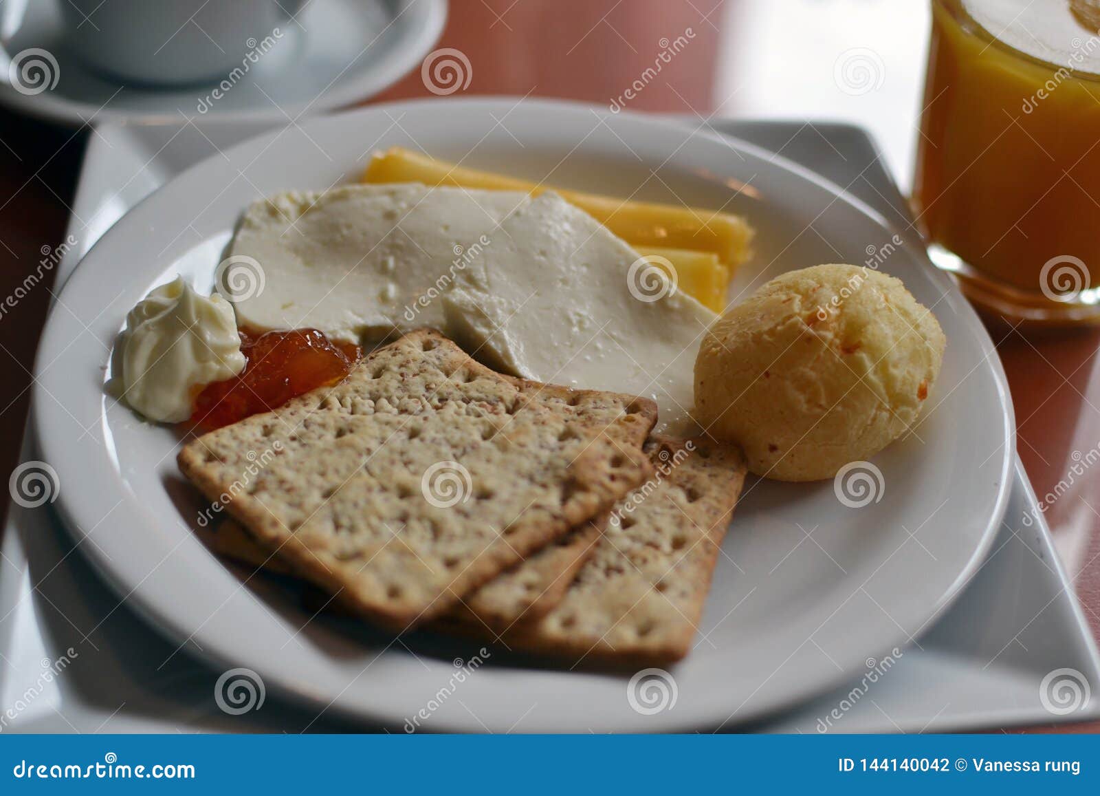 Breakfast with Cheese, Toast, Jam and Cheese Bread Stock Photo Image