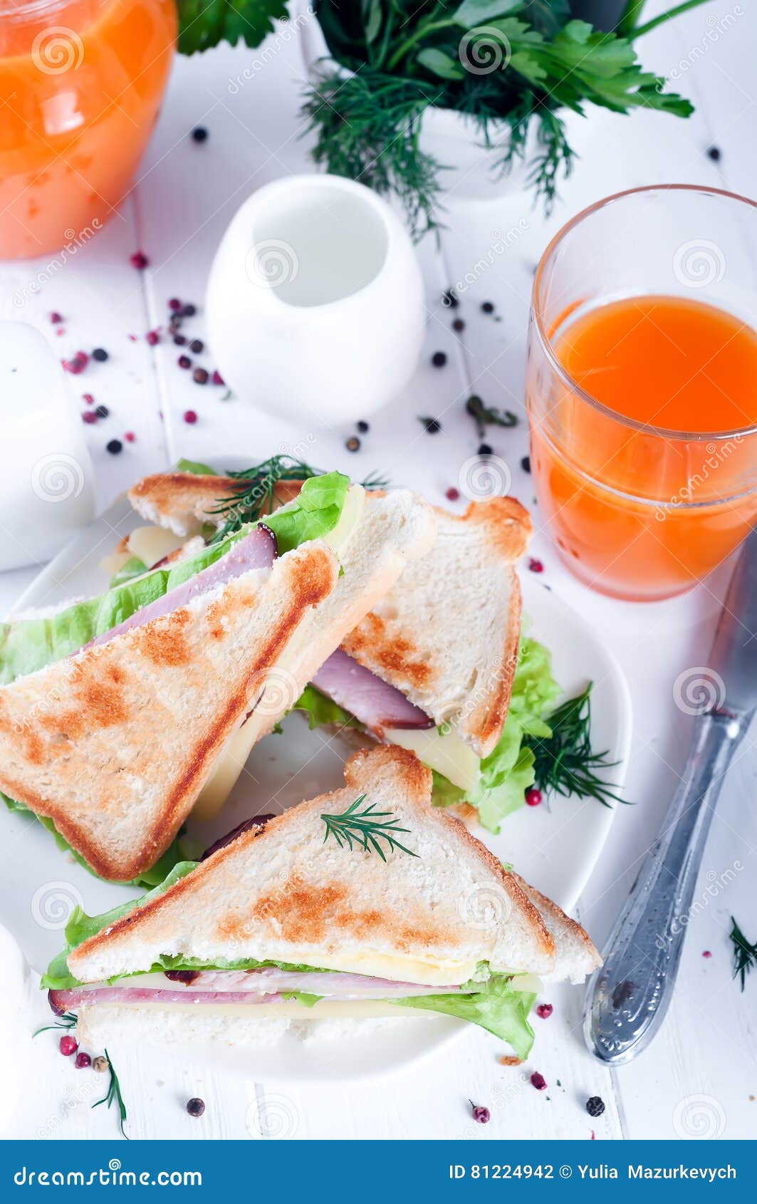Breakfast With Club Sandwich And Juice Stock Photo - Image Of Juice
