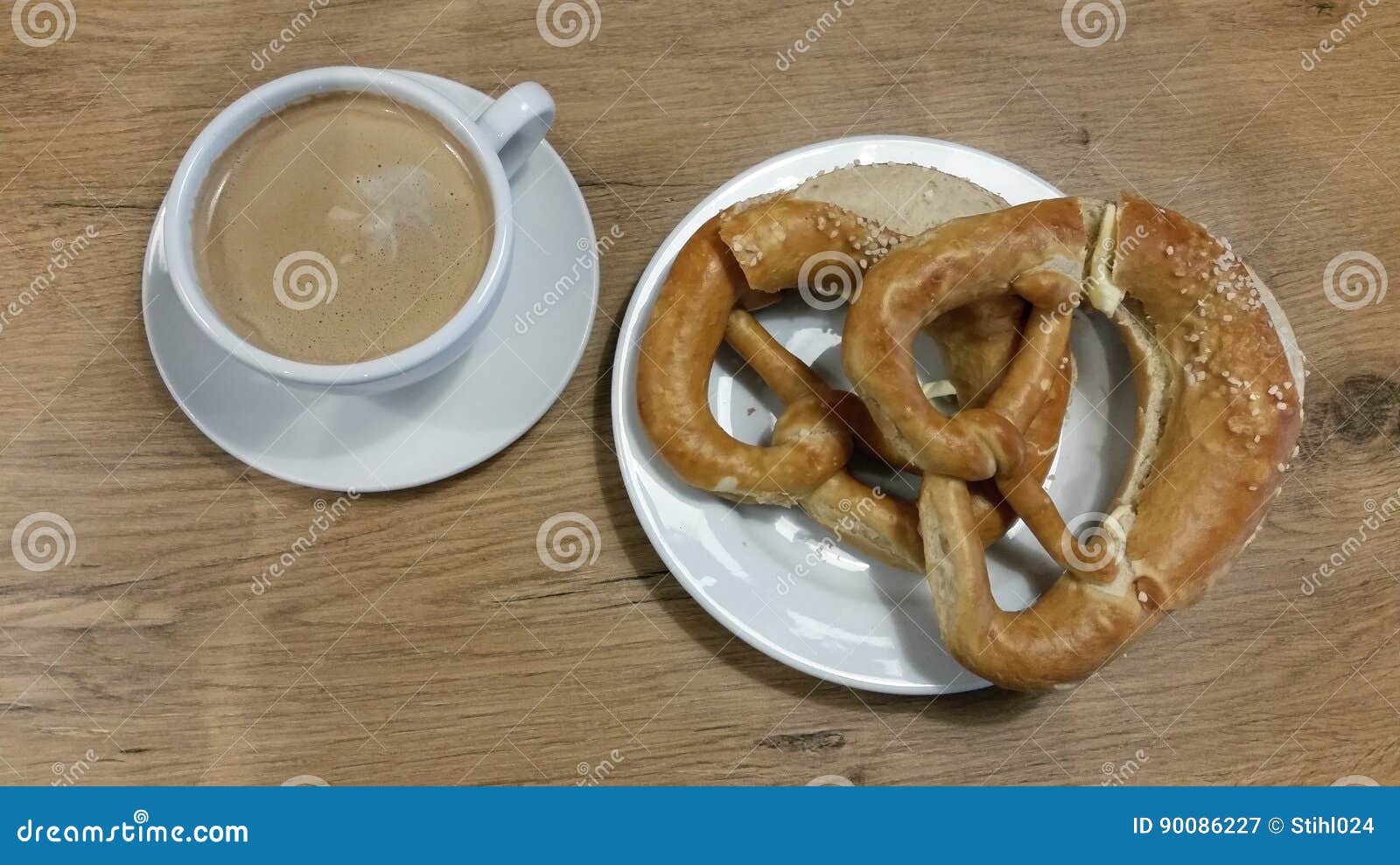 Breakfast with Coffee and Pretzels Stock Image Image of coffee