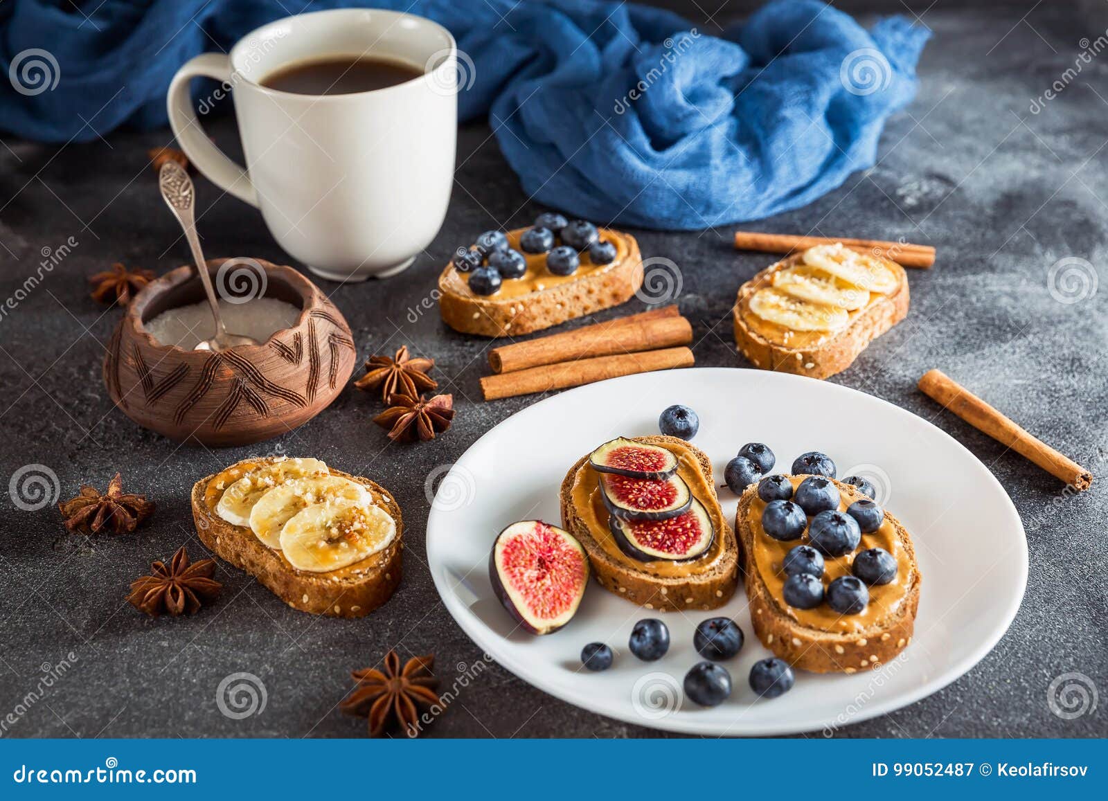 with Coffee and with Berries and Nuts Dark Table. Healthy Natural Dessert. Top View Stock Image - Image of bright, diet: