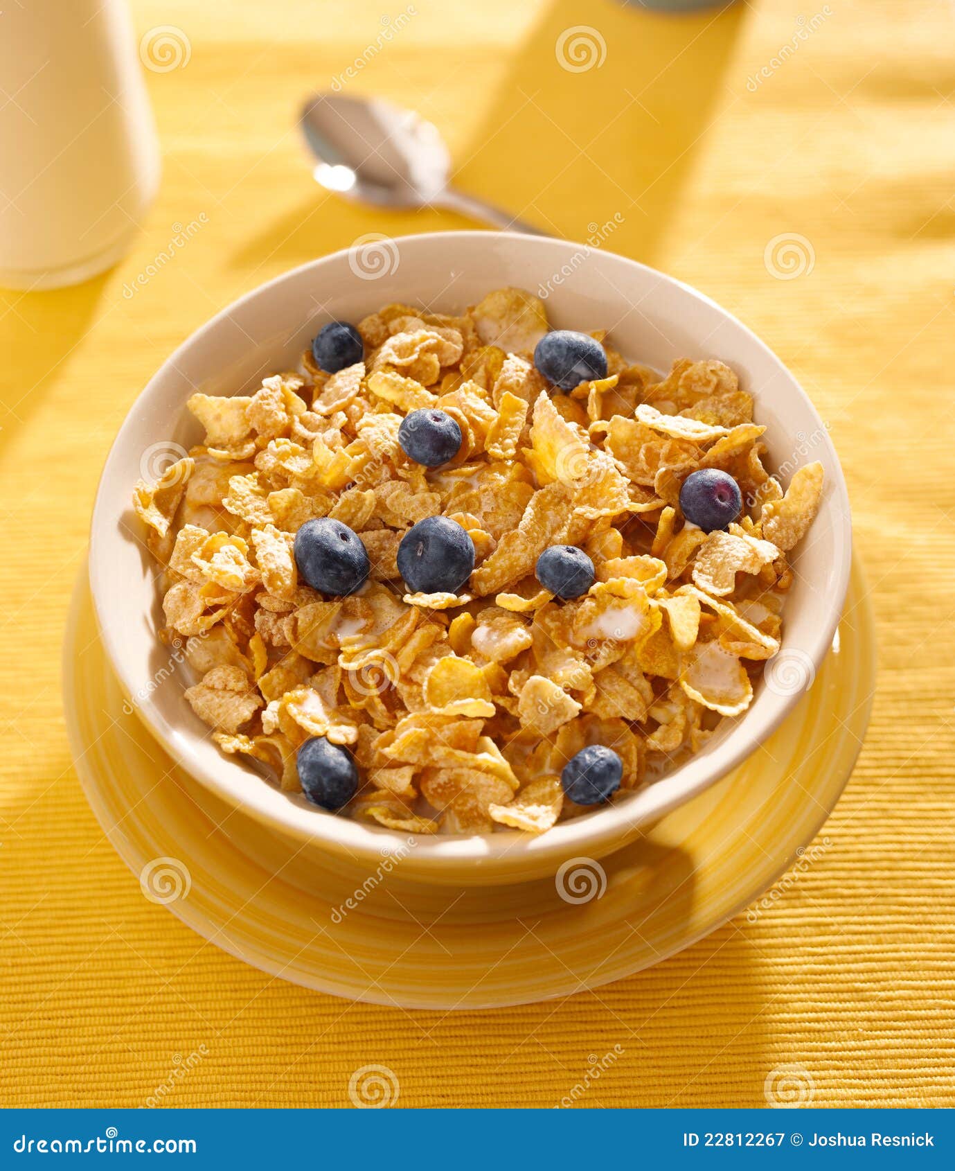 Breakfast Corn Flakes with Blueberries in the Mo Stock Image Image
