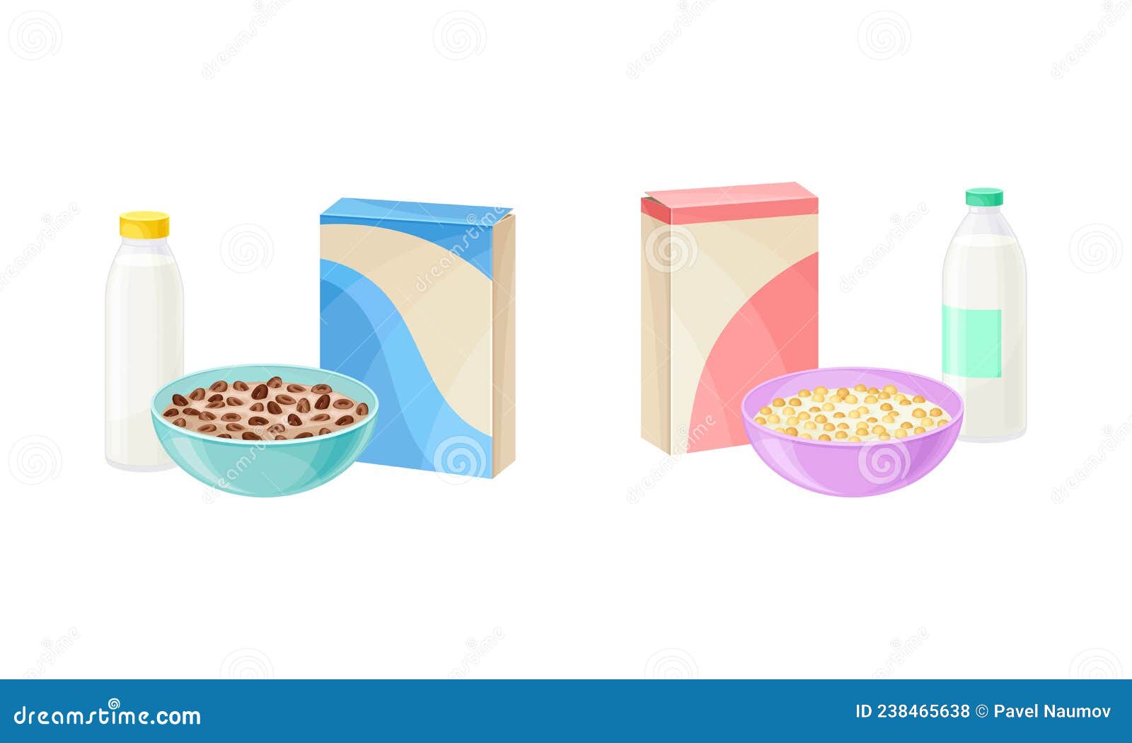 Breakfast Crunchy Cereal Poured in Bowl with Milk or Yogurt in