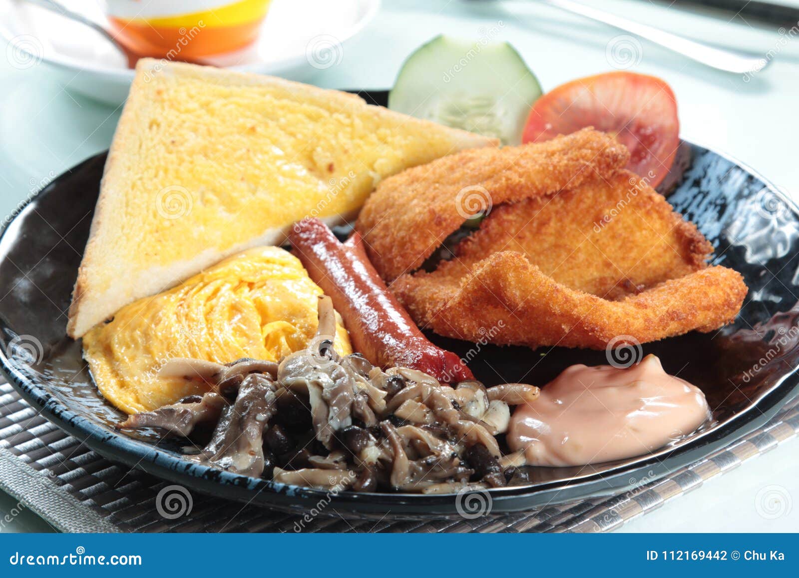 Breakfast with Ham, Bread, Egg, Steak, and More Stock Photo Image of
