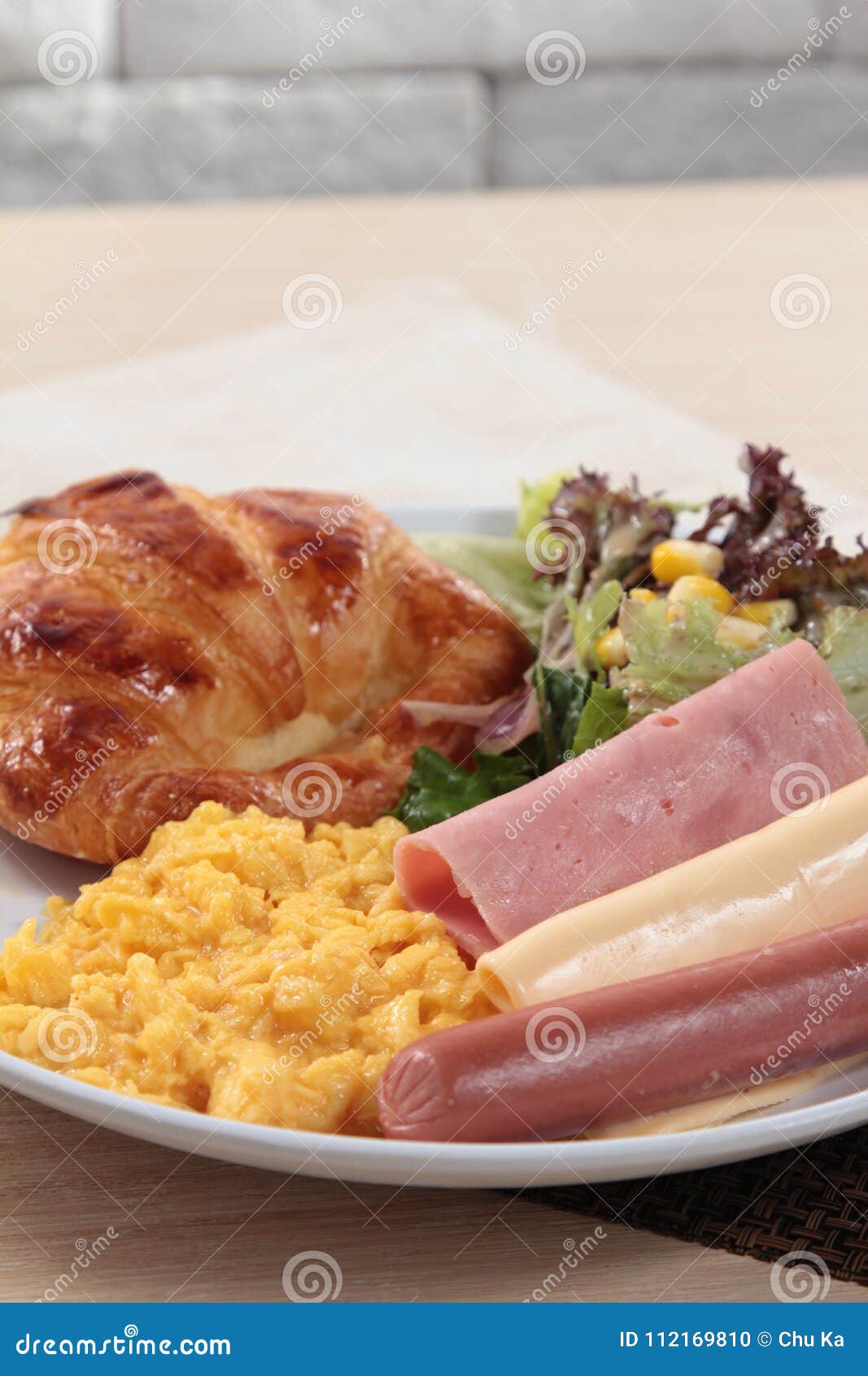 Breakfast with Ham, Bread, Egg, Steak, and More Stock Photo - Image of