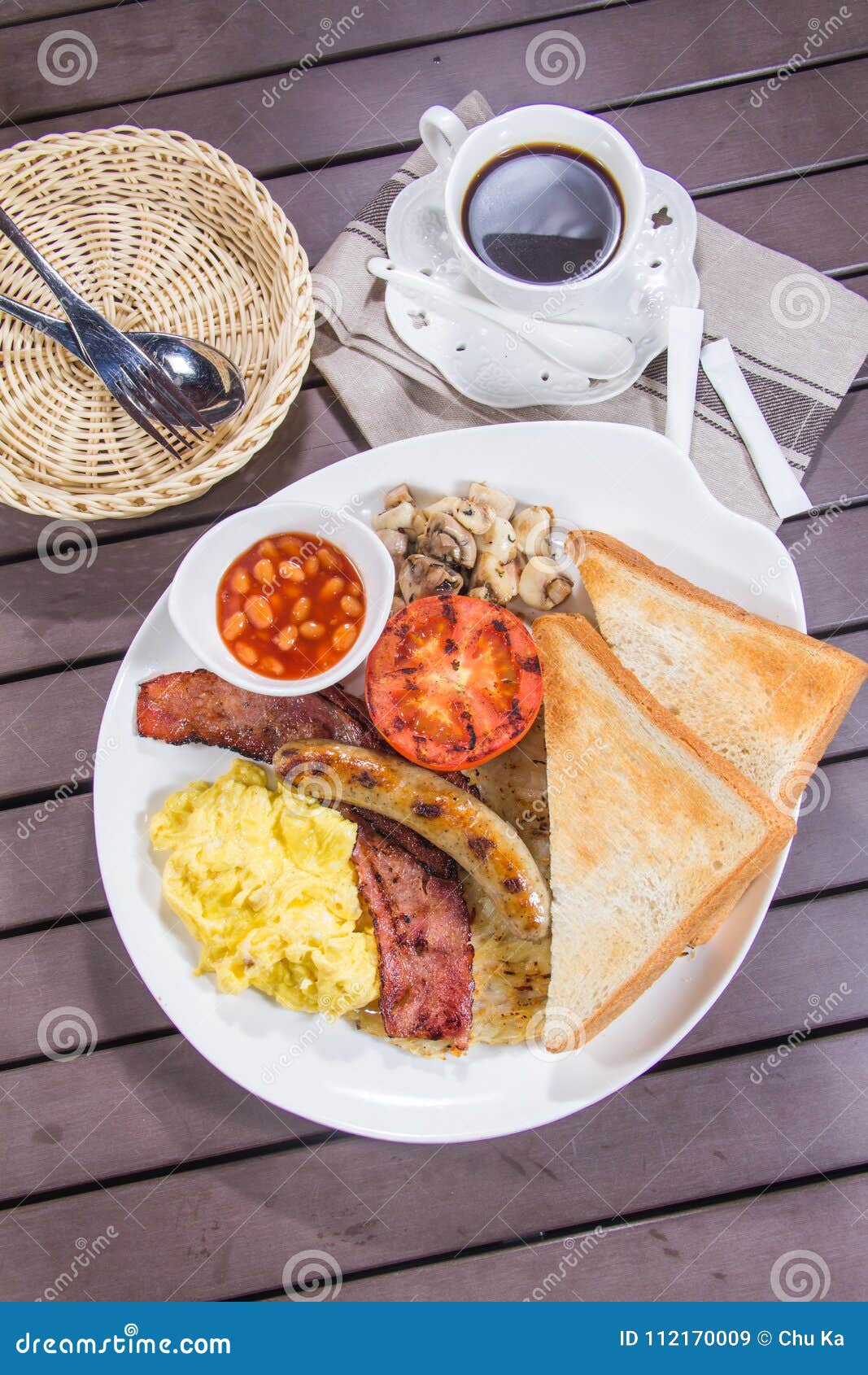 Breakfast with Ham, Bread, Egg, Steak, and More Stock Image Image of