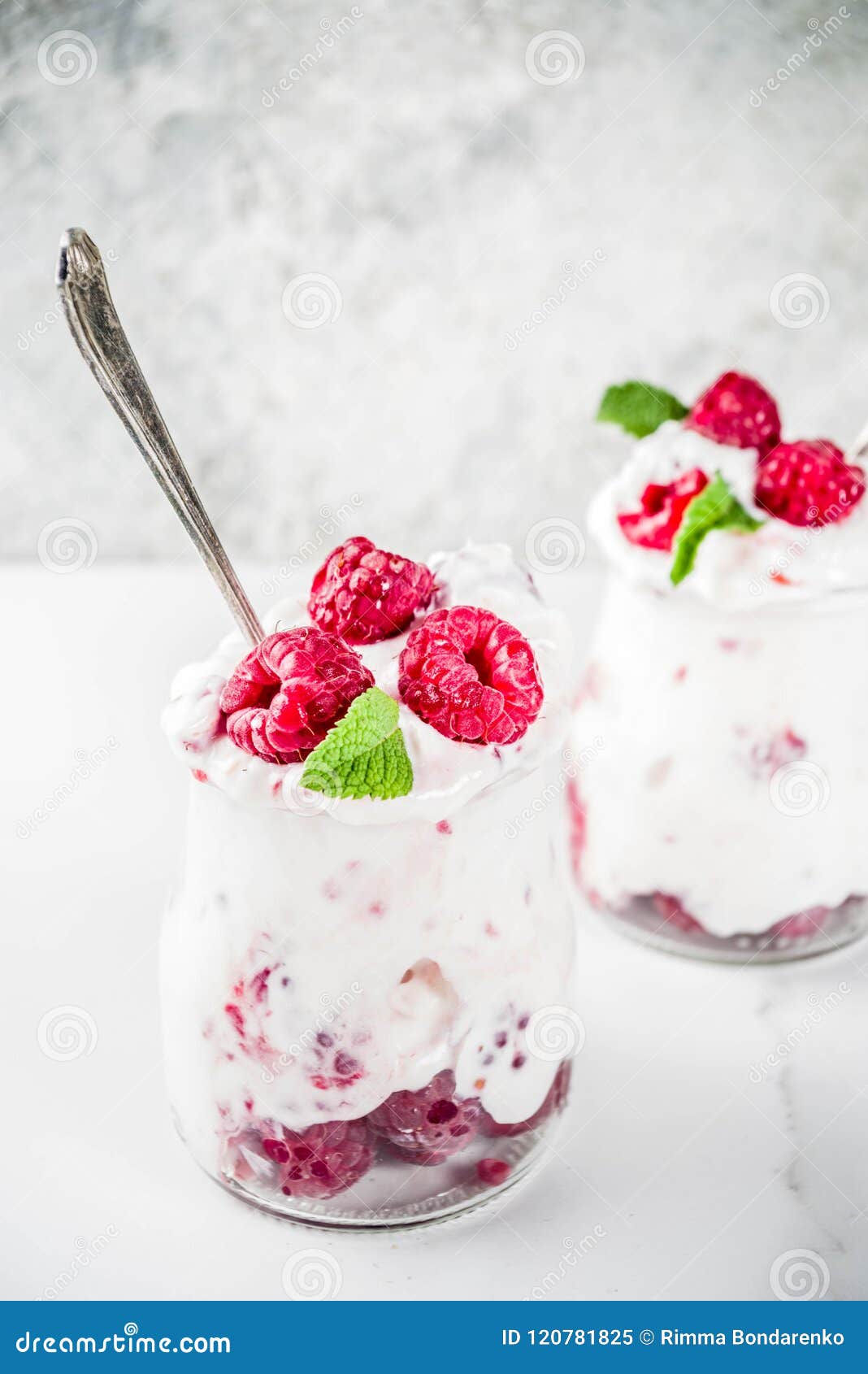 Breakfast Dessert with Fresh Raspberries Stock Image - Image of glass ...