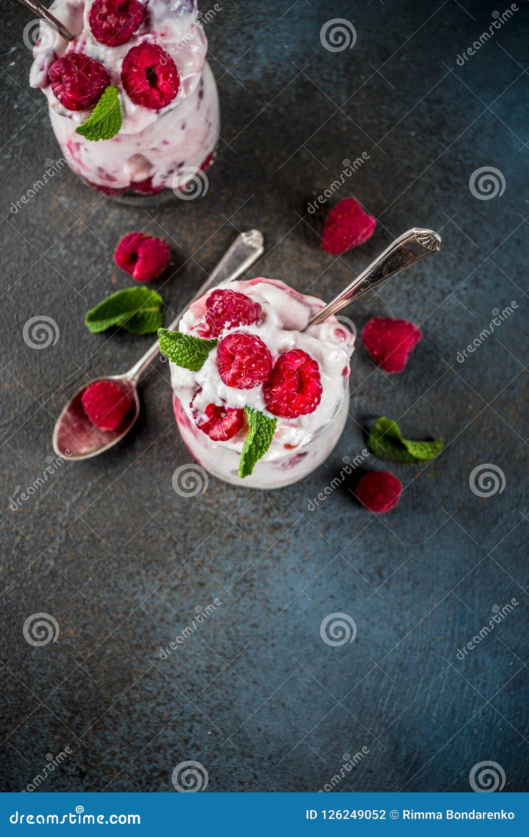 Breakfast Dessert with Fresh Raspberries Stock Photo - Image of ...
