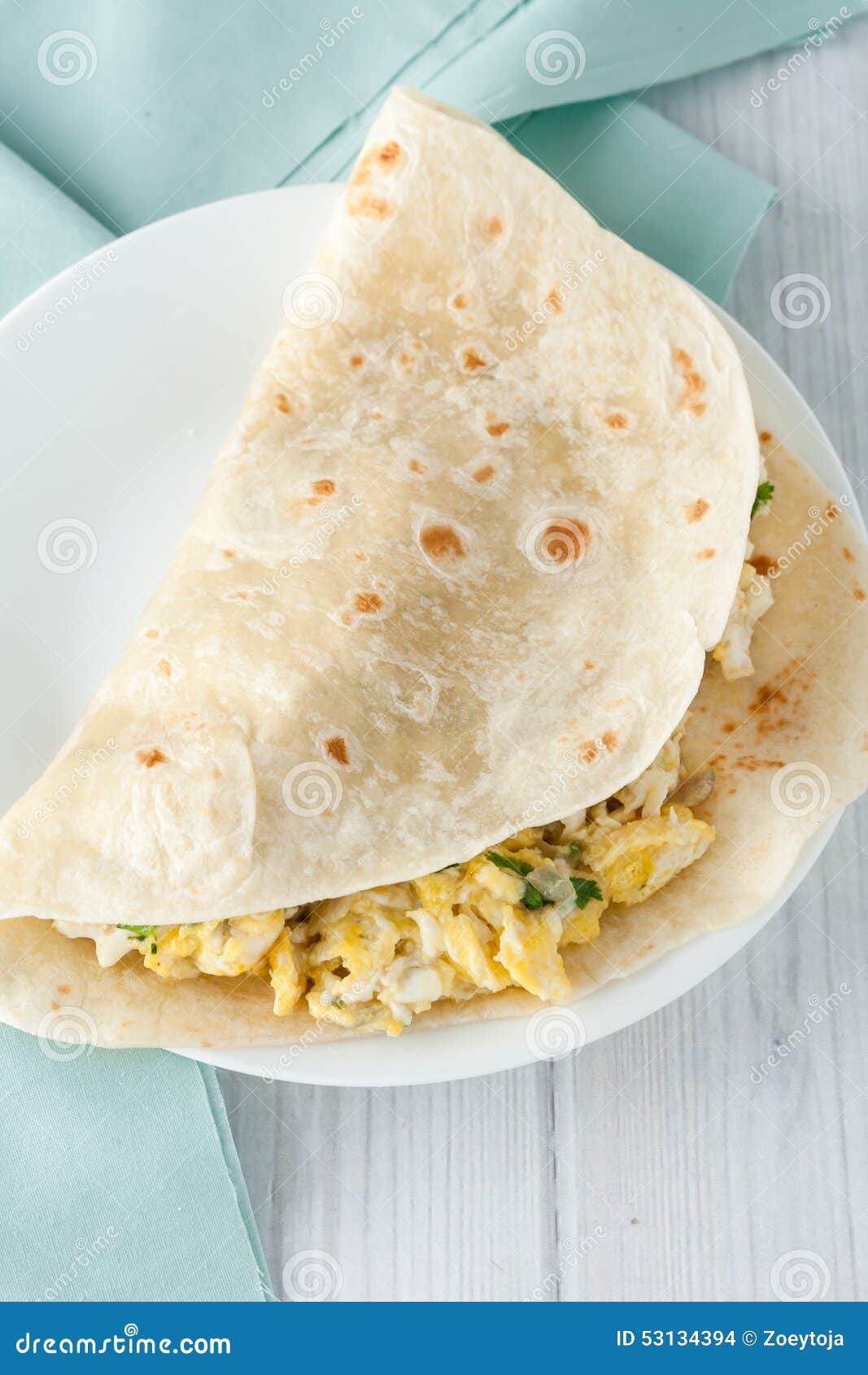 Breakfast egg burrito stock photo. Image of healthy, floral - 53134394