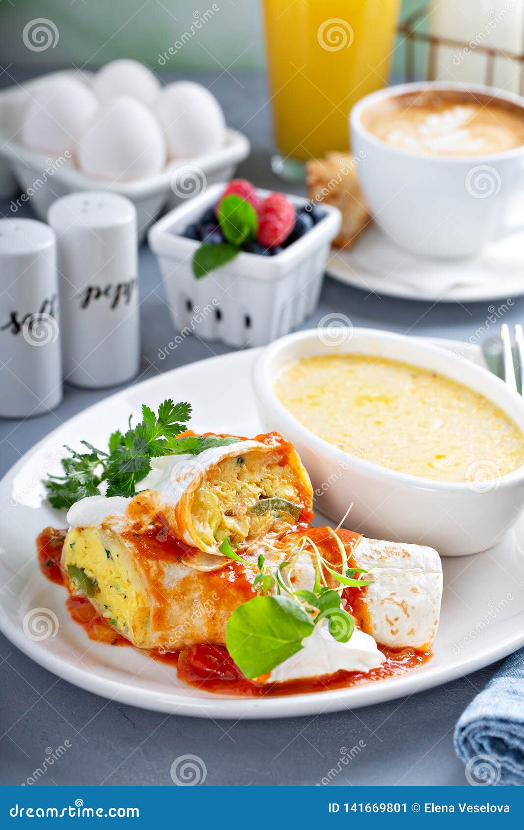 Breakfast Egg Burrito with Grits Stock Image Image of grits, sandwich