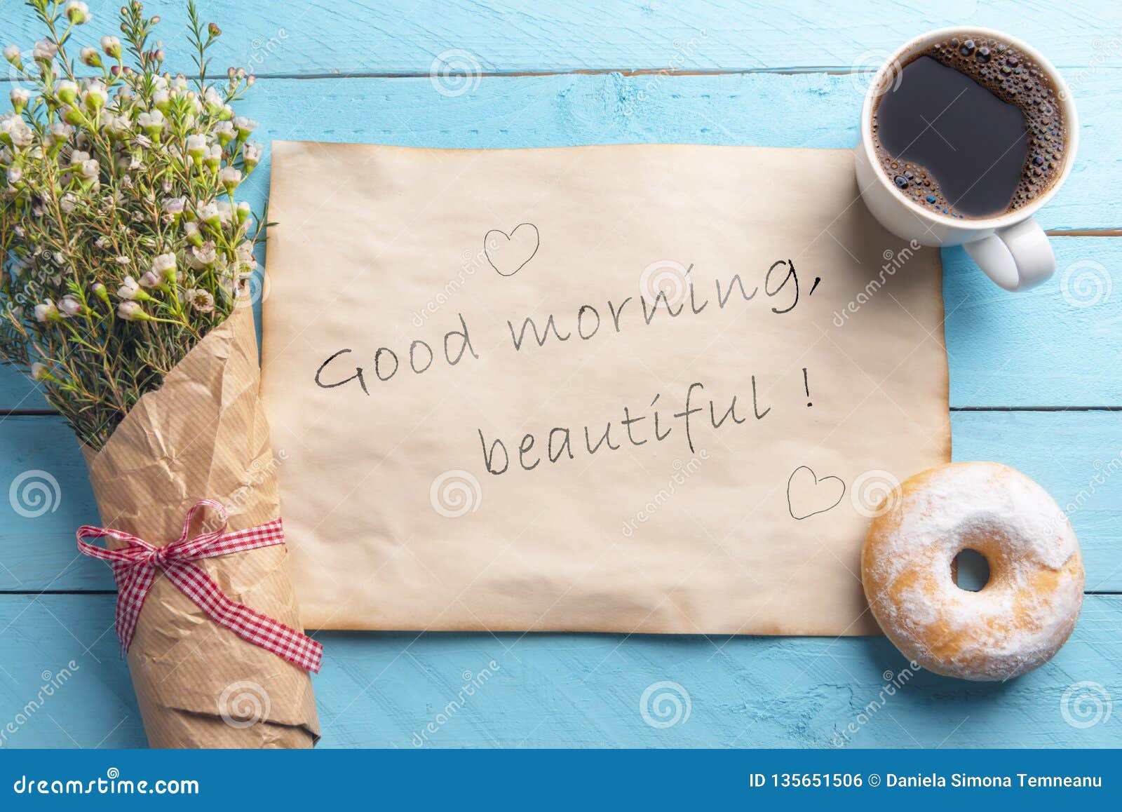 Breakfast with Flowers and Coffee and Message. Good Morning ...