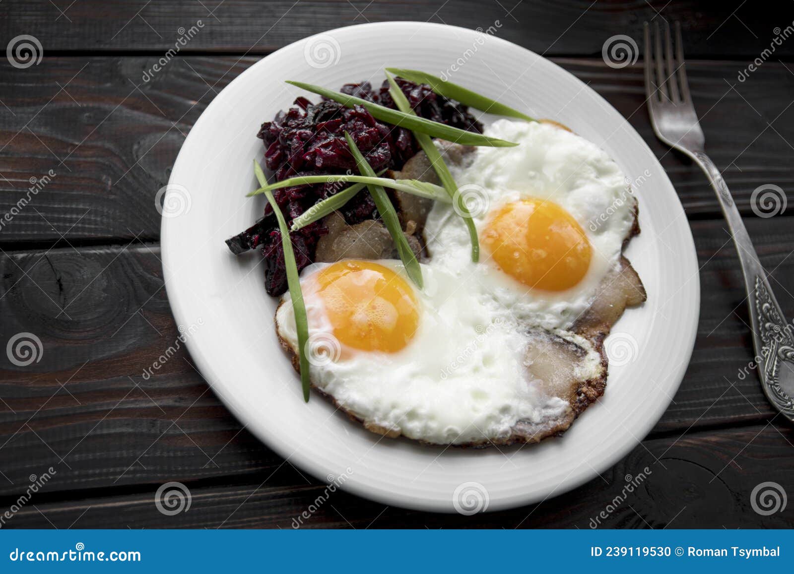 Breakfast Fried Eggs in Lard Green Onion Stock Photo Image of toast
