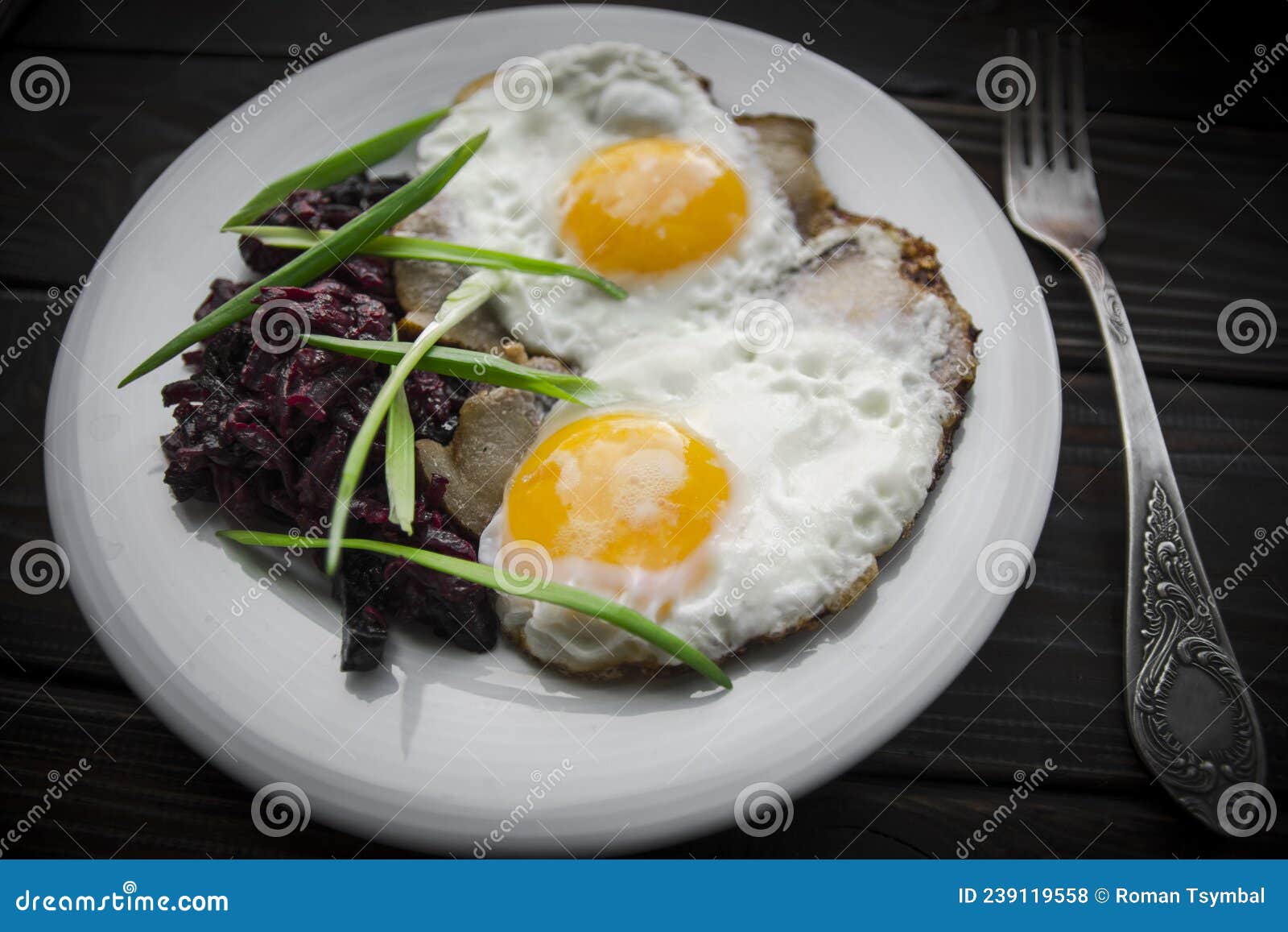 Breakfast Fried Eggs in Lard Green Onion Stock Photo Image of lunch