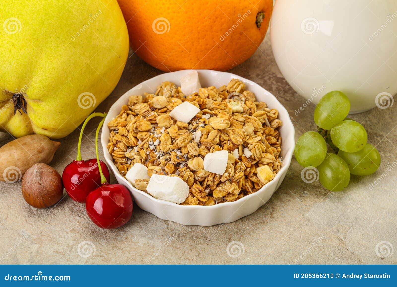 Breakfast with Granola and Milk Stock Photo Image of delicious, food