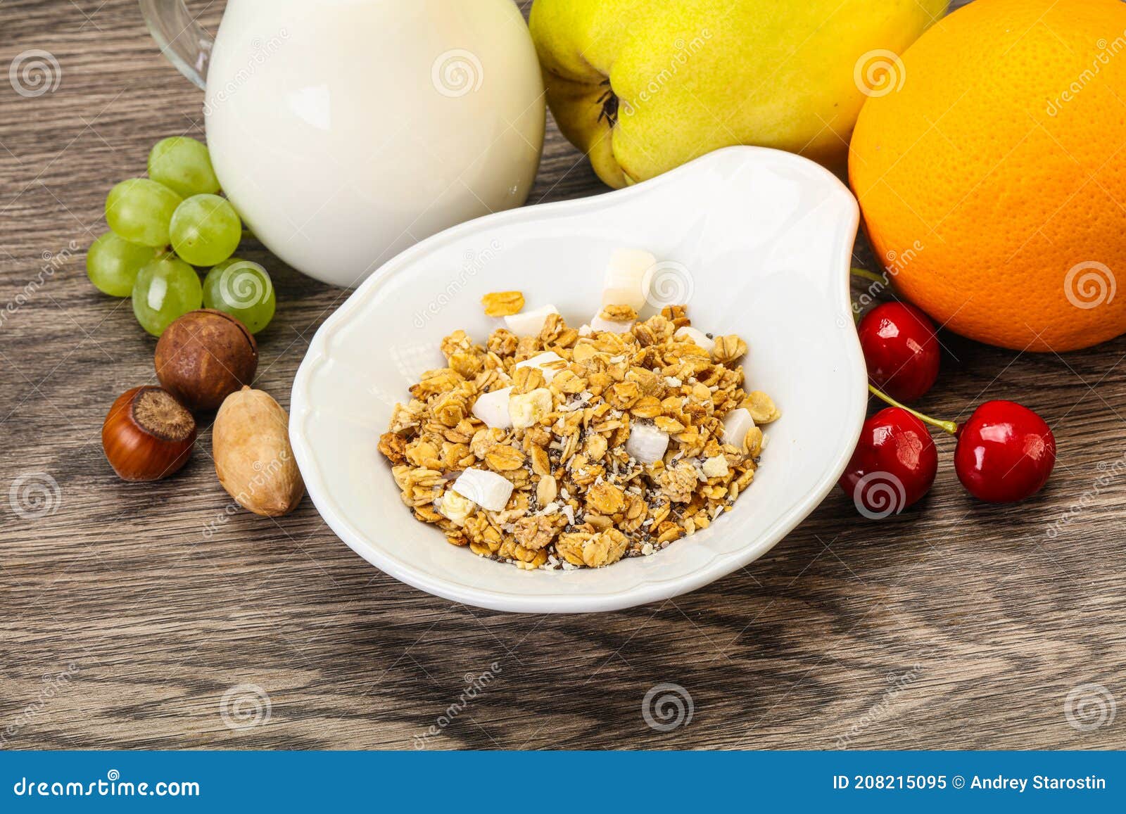 Breakfast with Granola and Milk Stock Image Image of breakfast, diet