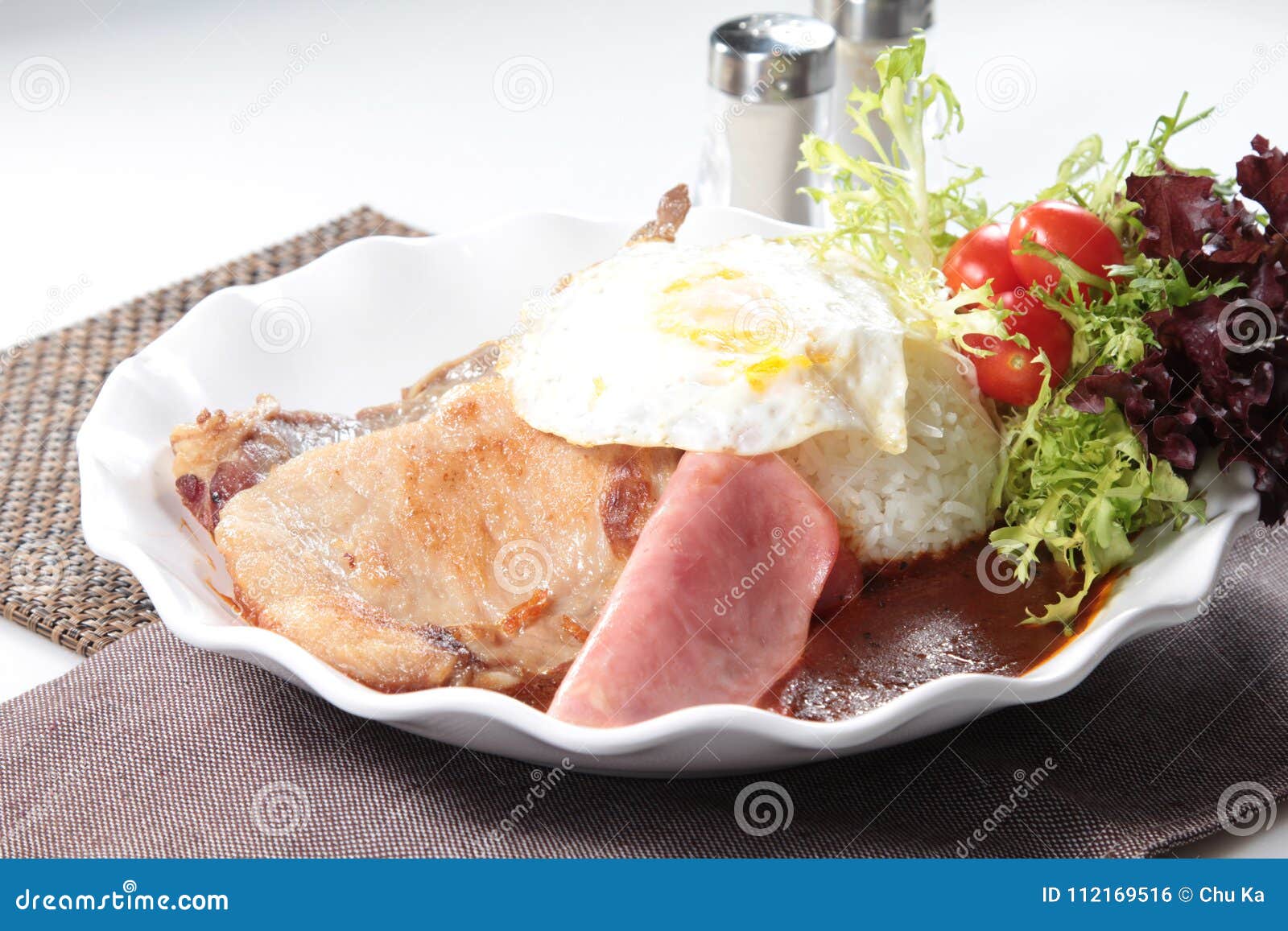 Breakfast with Ham, Bread, Egg, Steak, and More Stock Photo - Image of