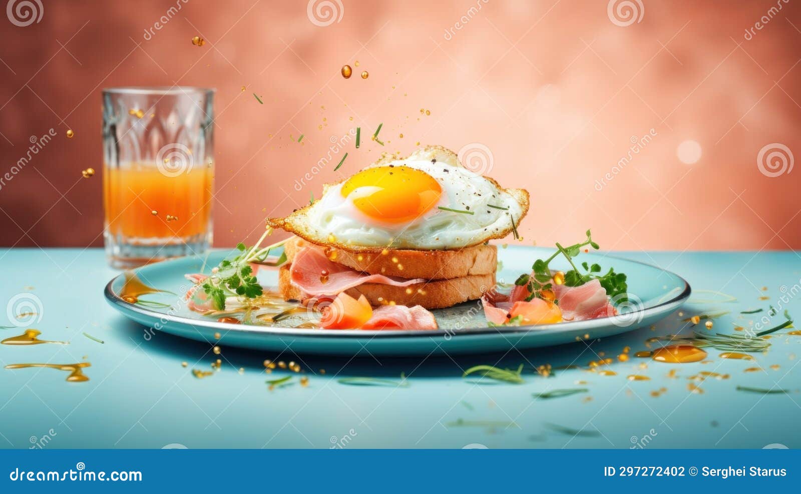 Breakfast with Ham, Egg and Cheese on a Plate, AI Stock Photo - Image