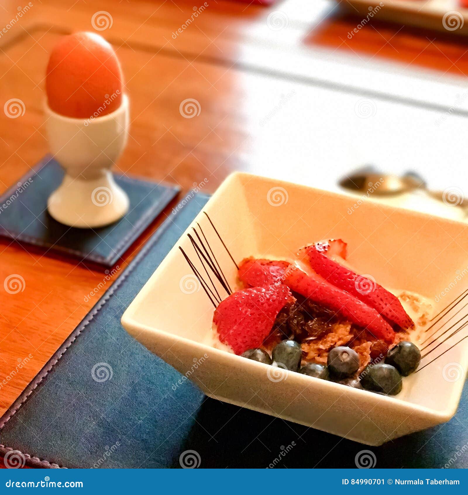 Healthy Breakfast with Fruits, Cereal and Egg Stock Image - Image of