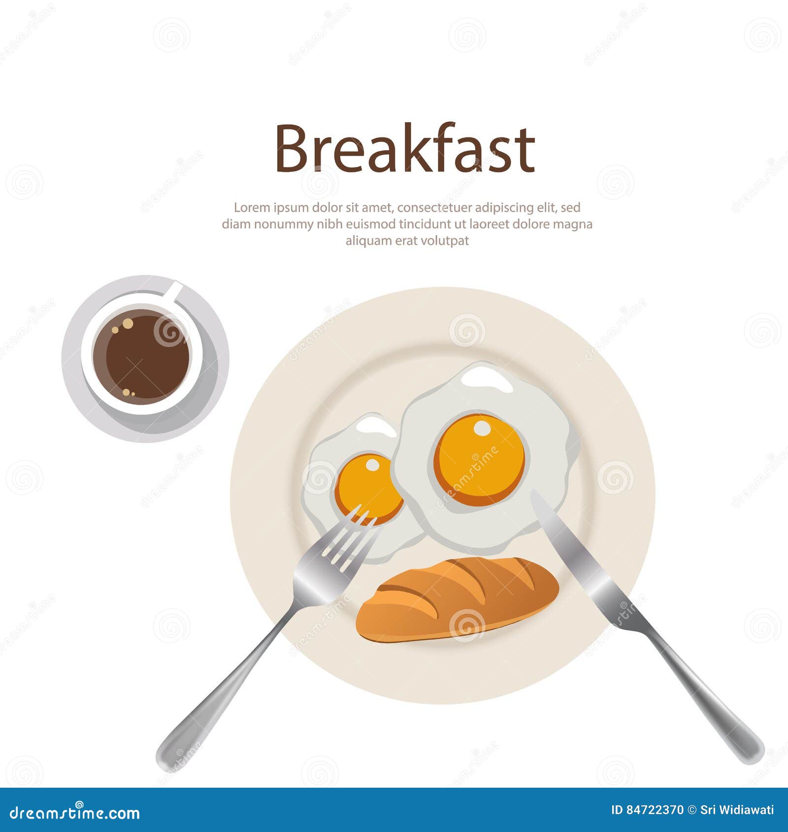 Breakfast Menu Egg Yolk with Bread and Cofee on Plate Stock Vector