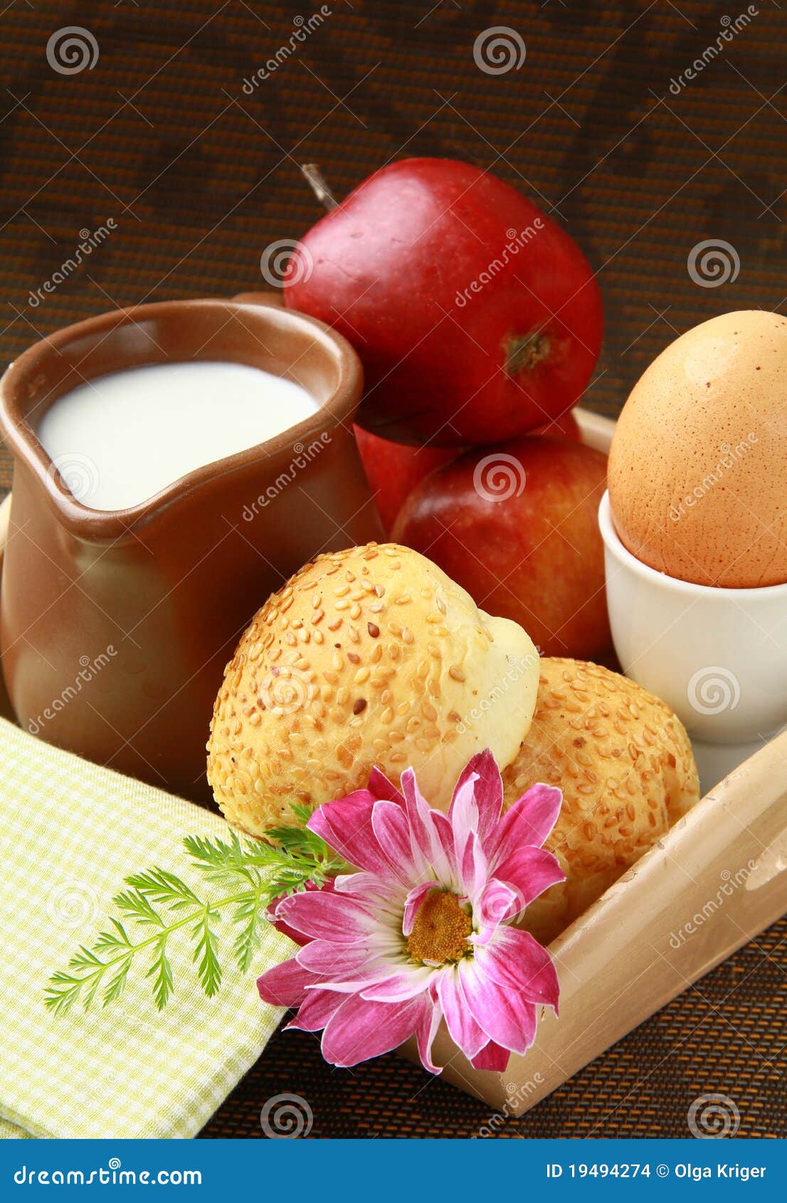 Breakfast with Milk , Boiled Egg Sesame Buns Stock Photo Image of