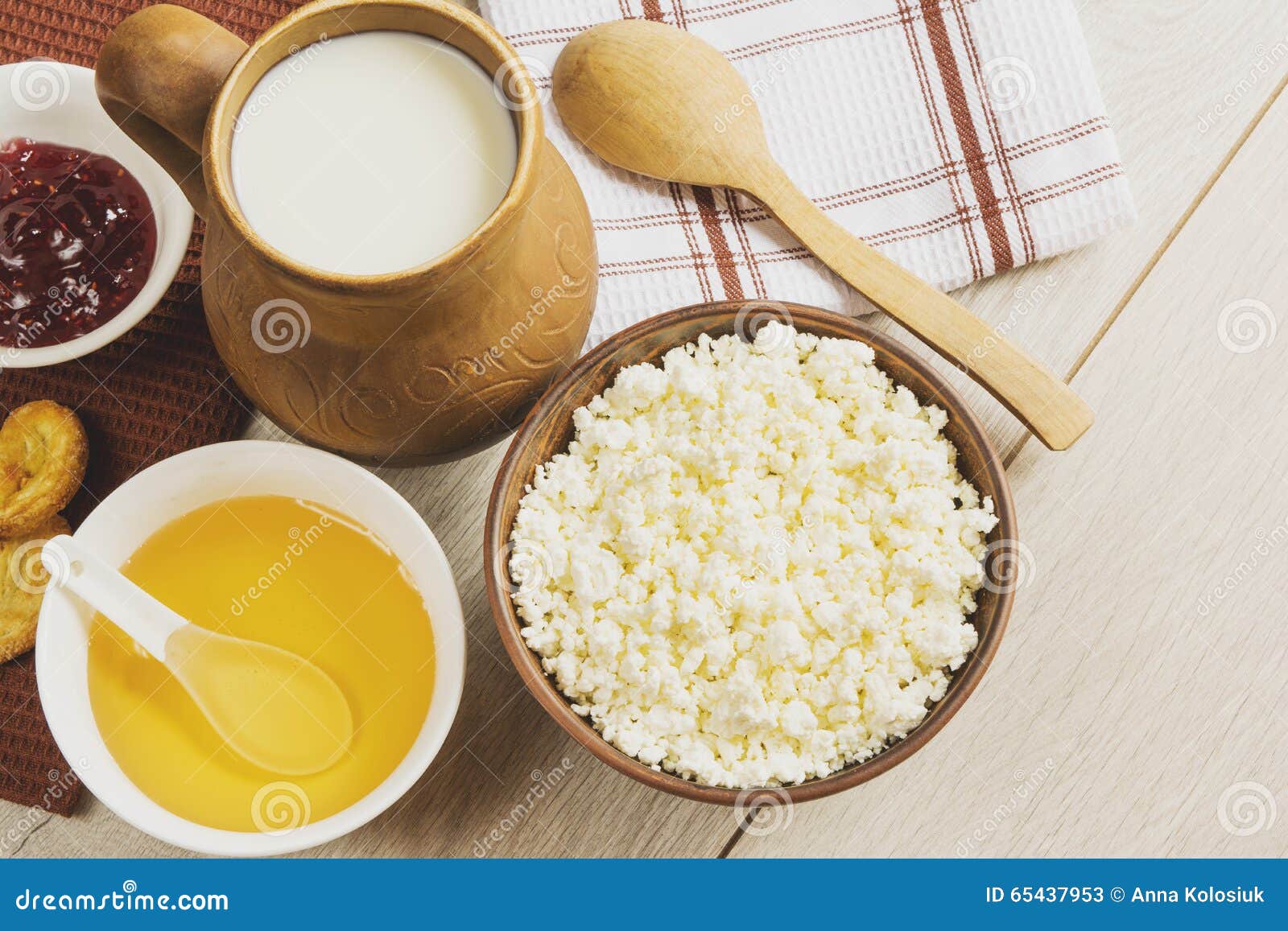 Breakfast Milk Cheese with Honey and Jam Stock Image Image of pastry, biscuits 65437953