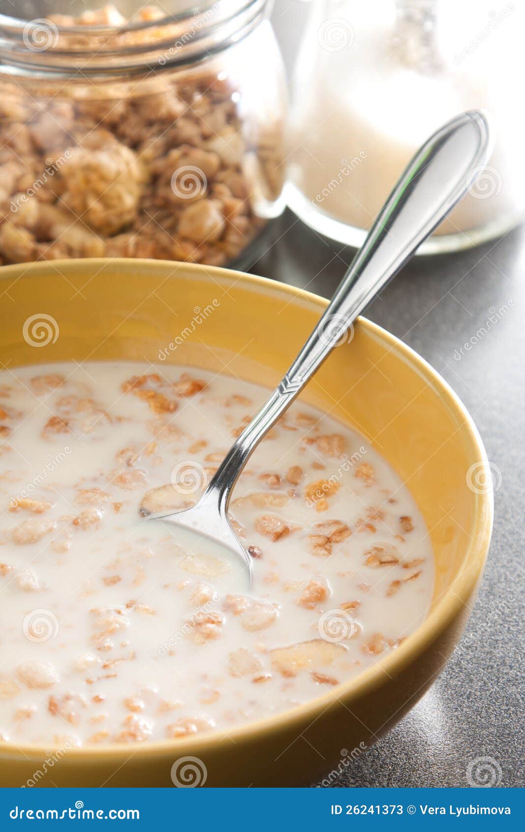 Breakfast with Muesli and Milk Stock Image Image of fresh, creamy