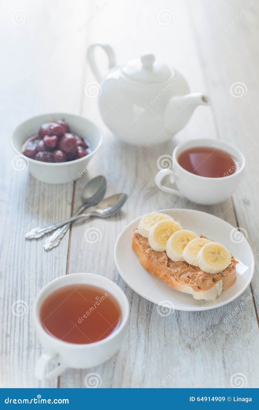 Breakfast with Peanut Butter Sandwich Stock Image Image of eating