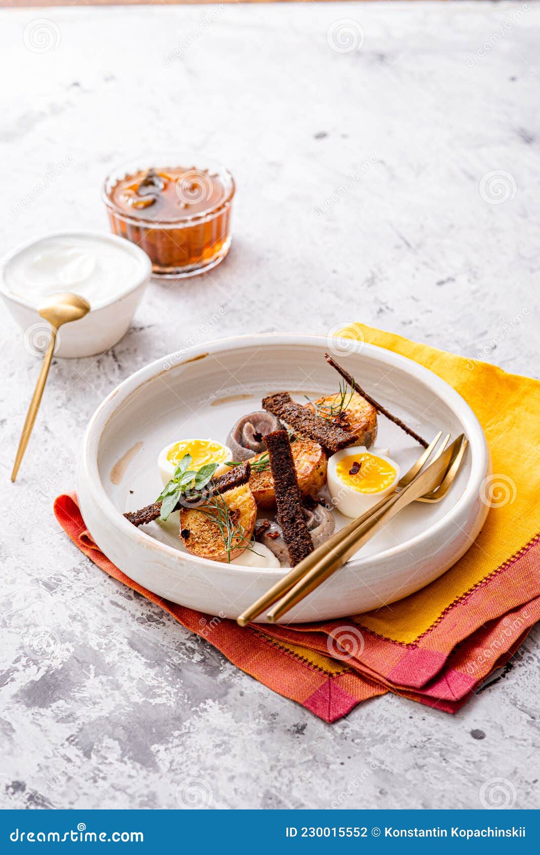 Breakfast with Pickled Herring, New Potatoes, Soft Boiled Egg Stock Photo Image of pickled