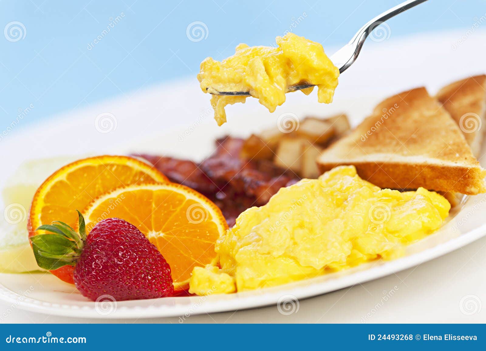 Breakfast plate with fork stock photo. Image of lifting 24493268