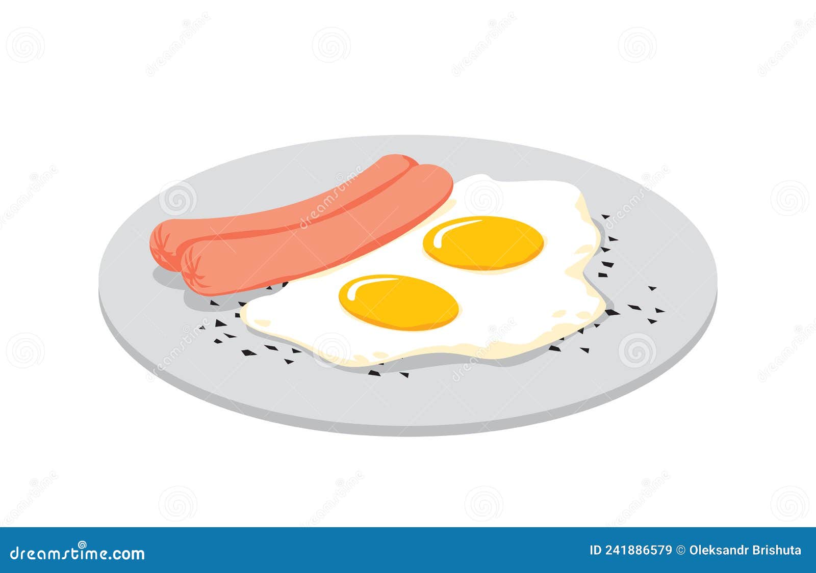 Breakfast. a Plate with Fried Eggs and Two Sausages Stock Vector