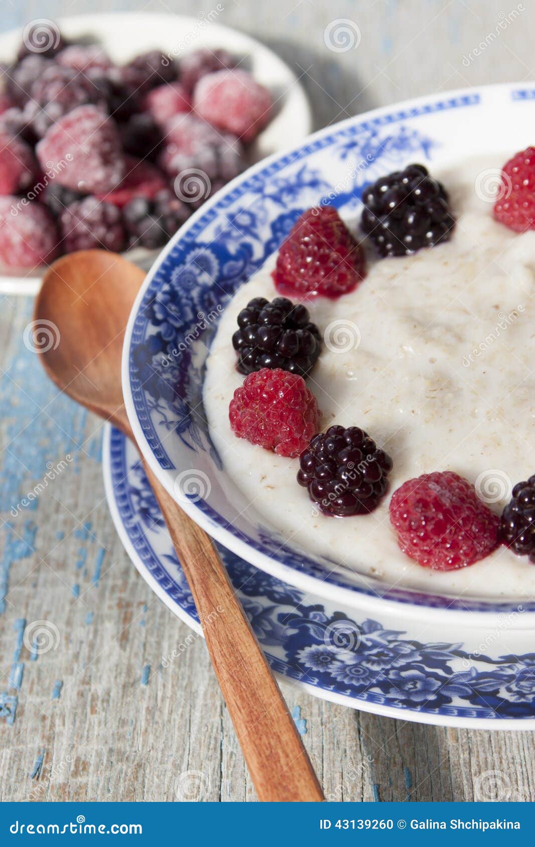 Breakfast Porridge with Frozen Raspberries and Blackberries. Stock ...