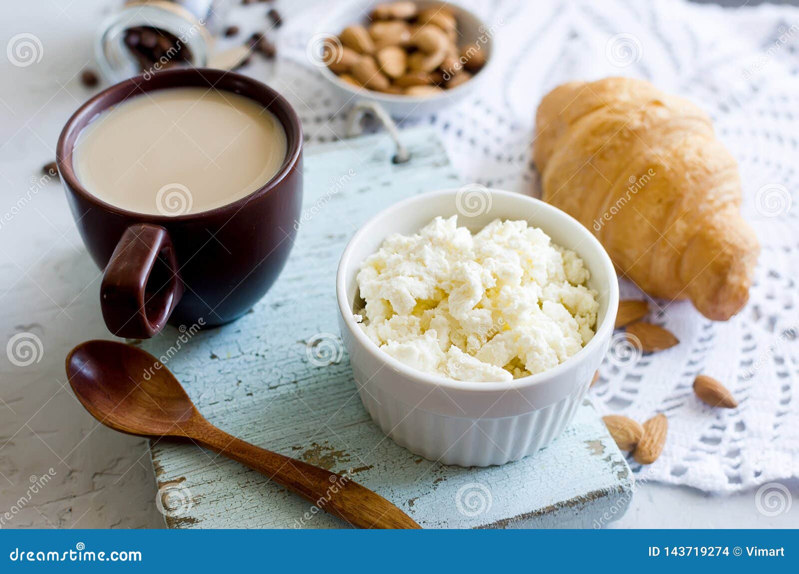 Breakfast With Ricotta Or Cottage Cheese With Honey And Nuts Stock