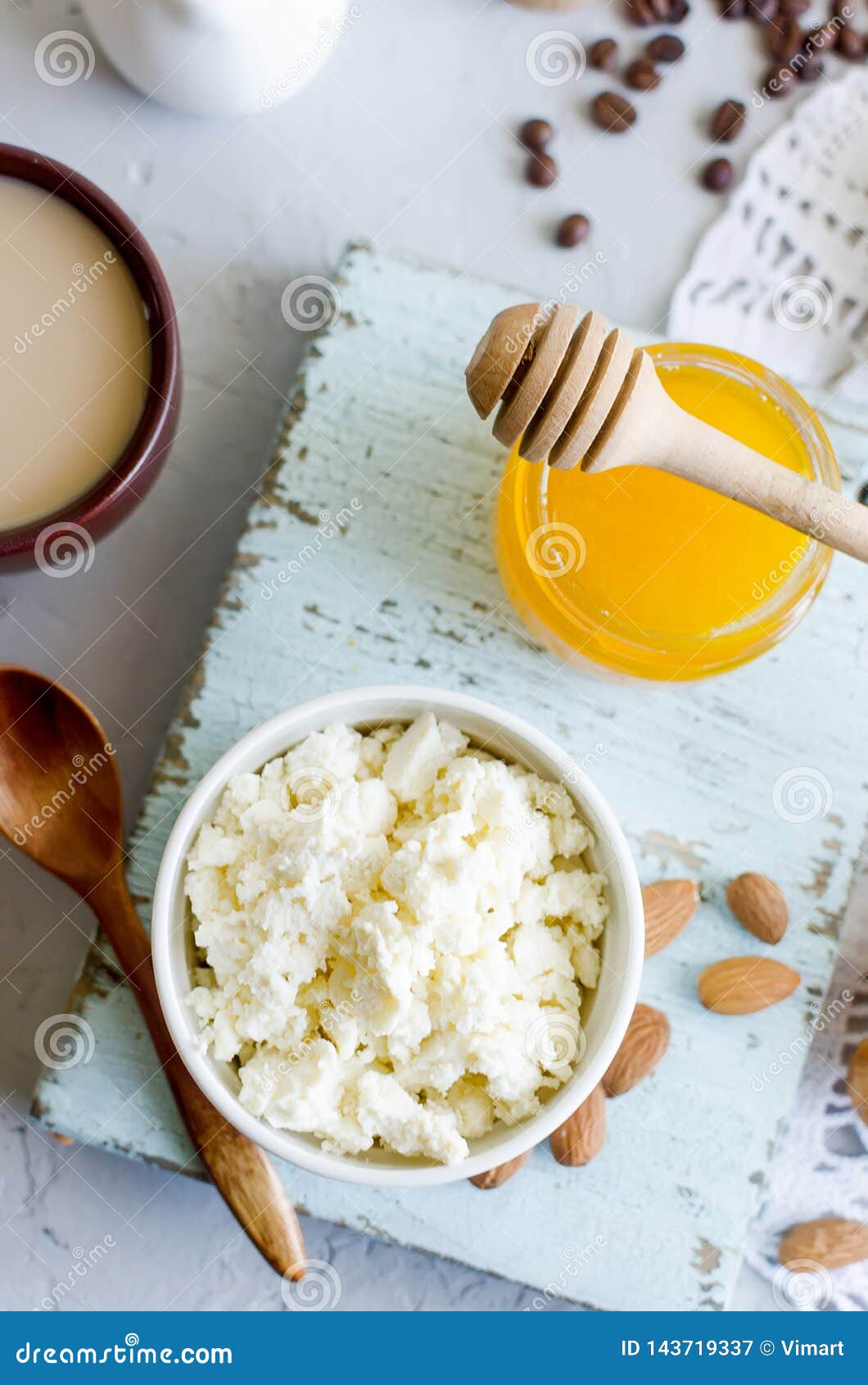 Breakfast With Ricotta Or Cottage Cheese With Honey And Nuts Stock