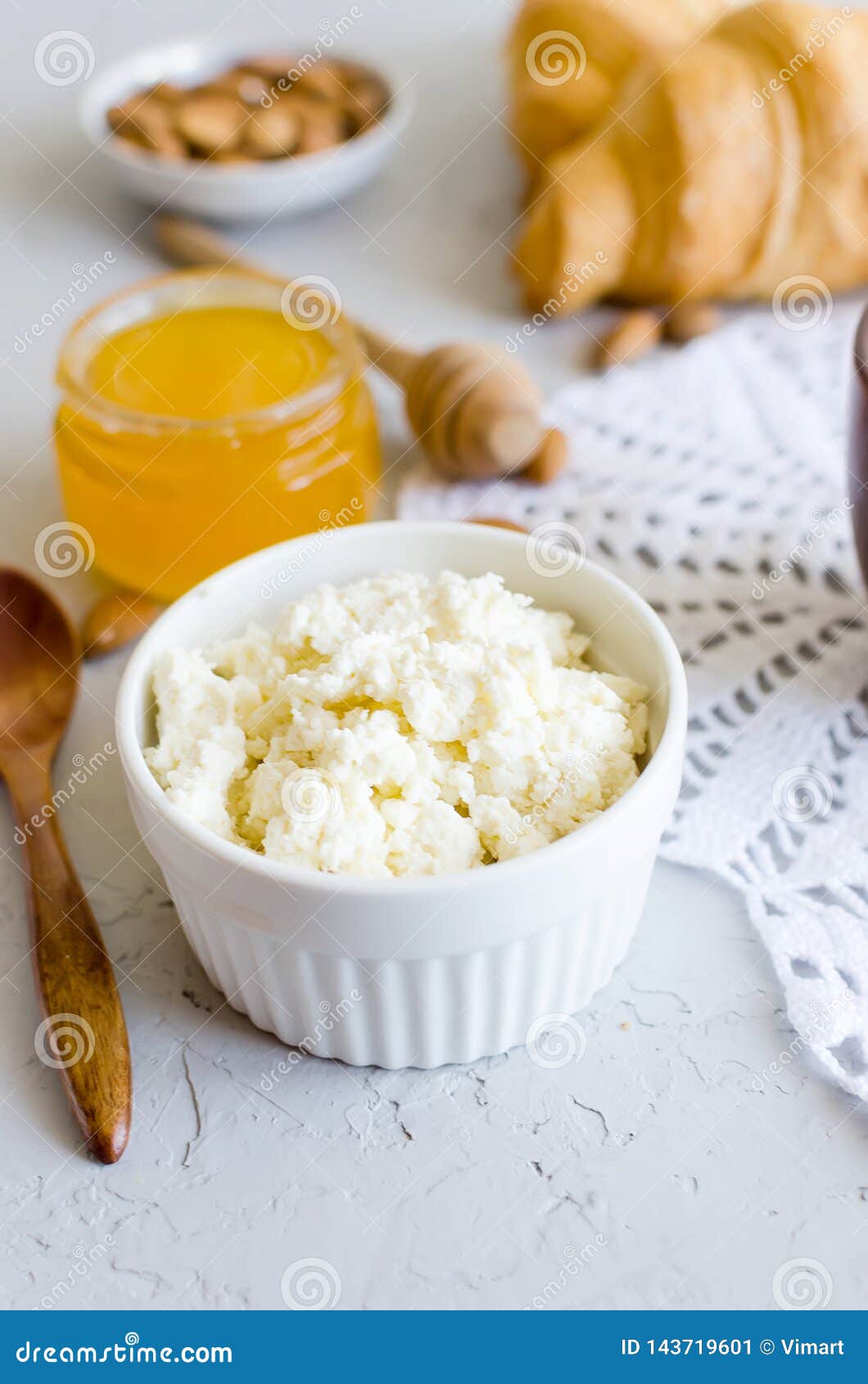 Breakfast With Ricotta Or Cottage Cheese With Honey And Nuts Stock