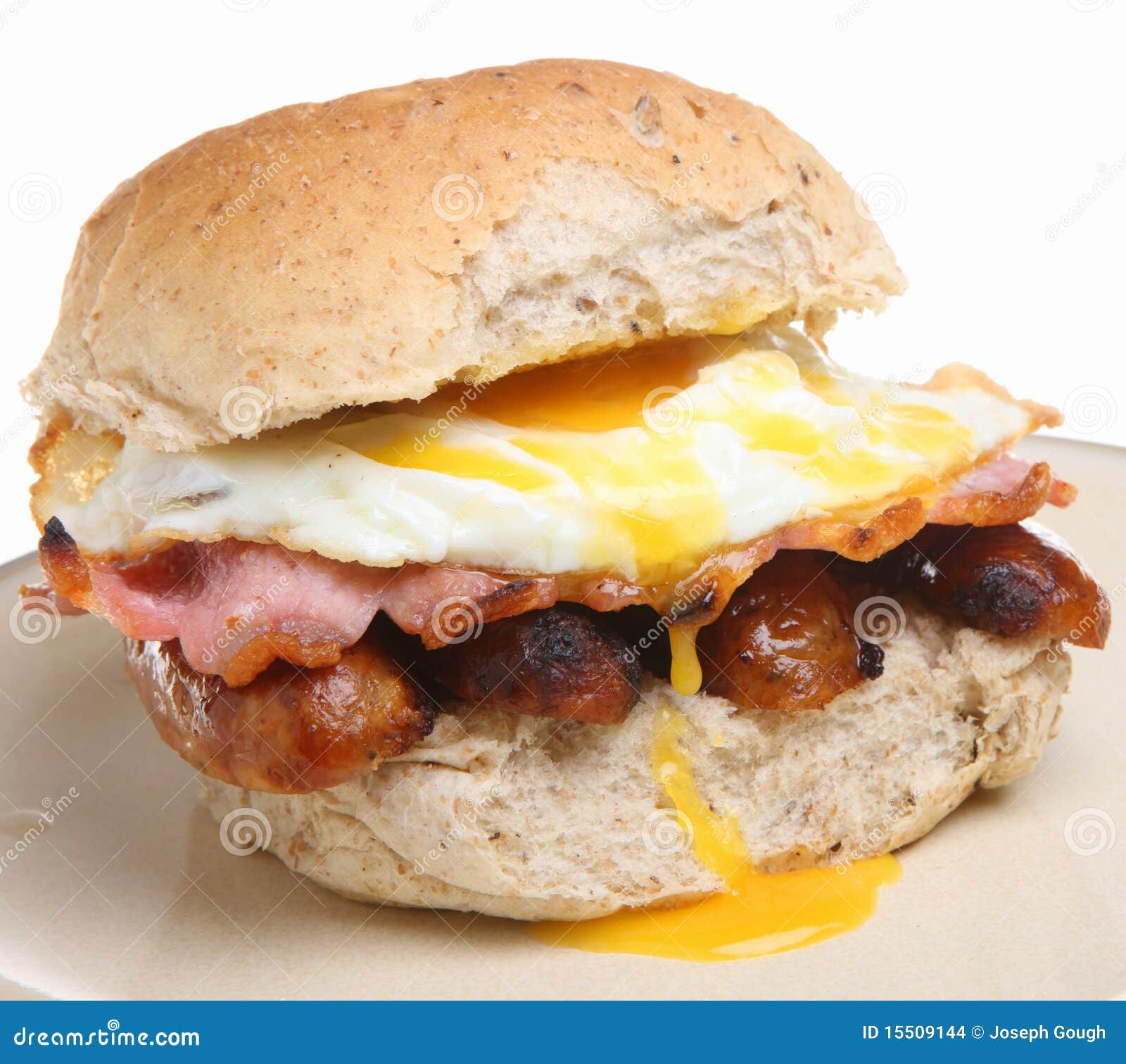 Breakfast Roll with Sausage, Bacon & Egg Stock Photo Image of