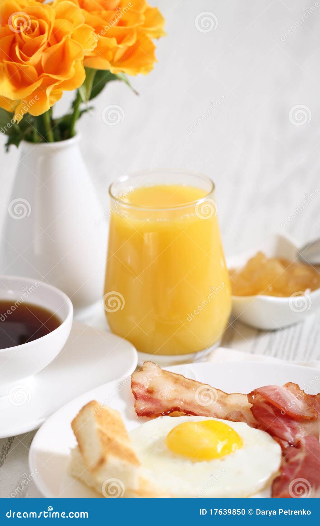 Breakfast with roses stock photo. Image of toast, plate 17639850