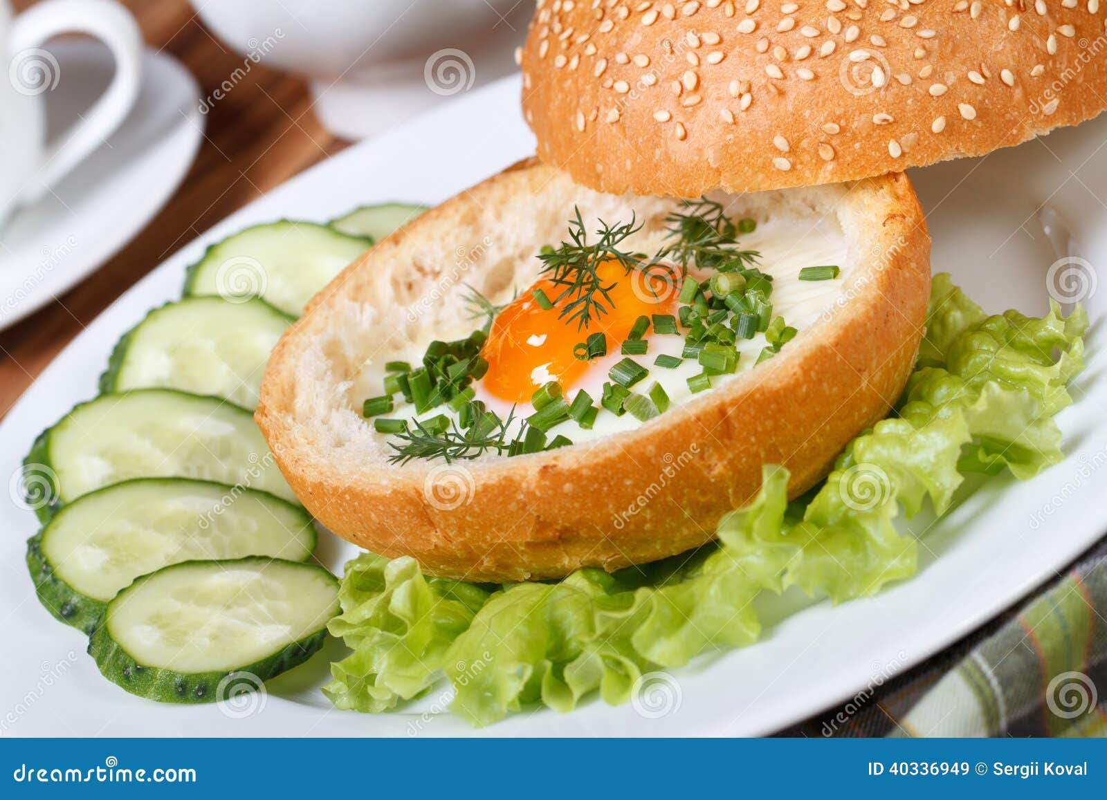 Breakfast Sandwich with Baked Chicken Eggs Stock Image Image of