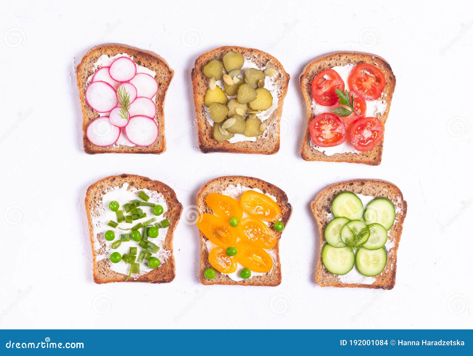 Breakfast Sandwiches with Vegetable Vegetarian Toppings on White