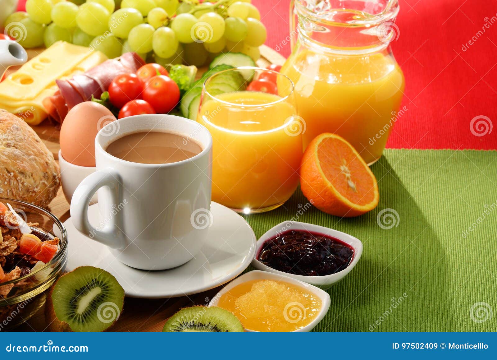 Breakfast Served with Coffee, Orange Juice, Egg and Fruits Stock Image Image of morning, dish