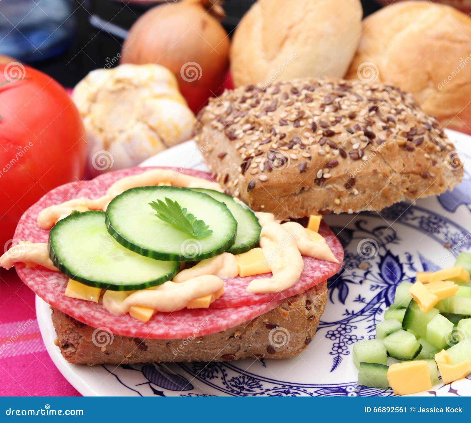 Breakfast stock image. Image of vegetable, slider, salami 66892561