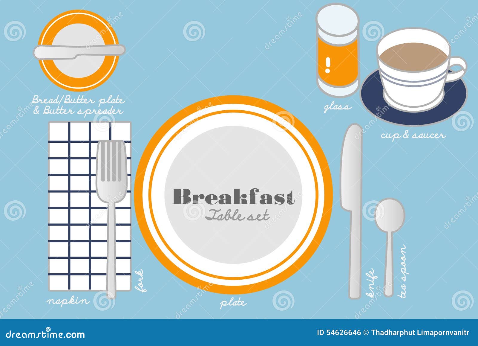 BREAKFAST TABLE SETTING stock vector. Illustration of ...